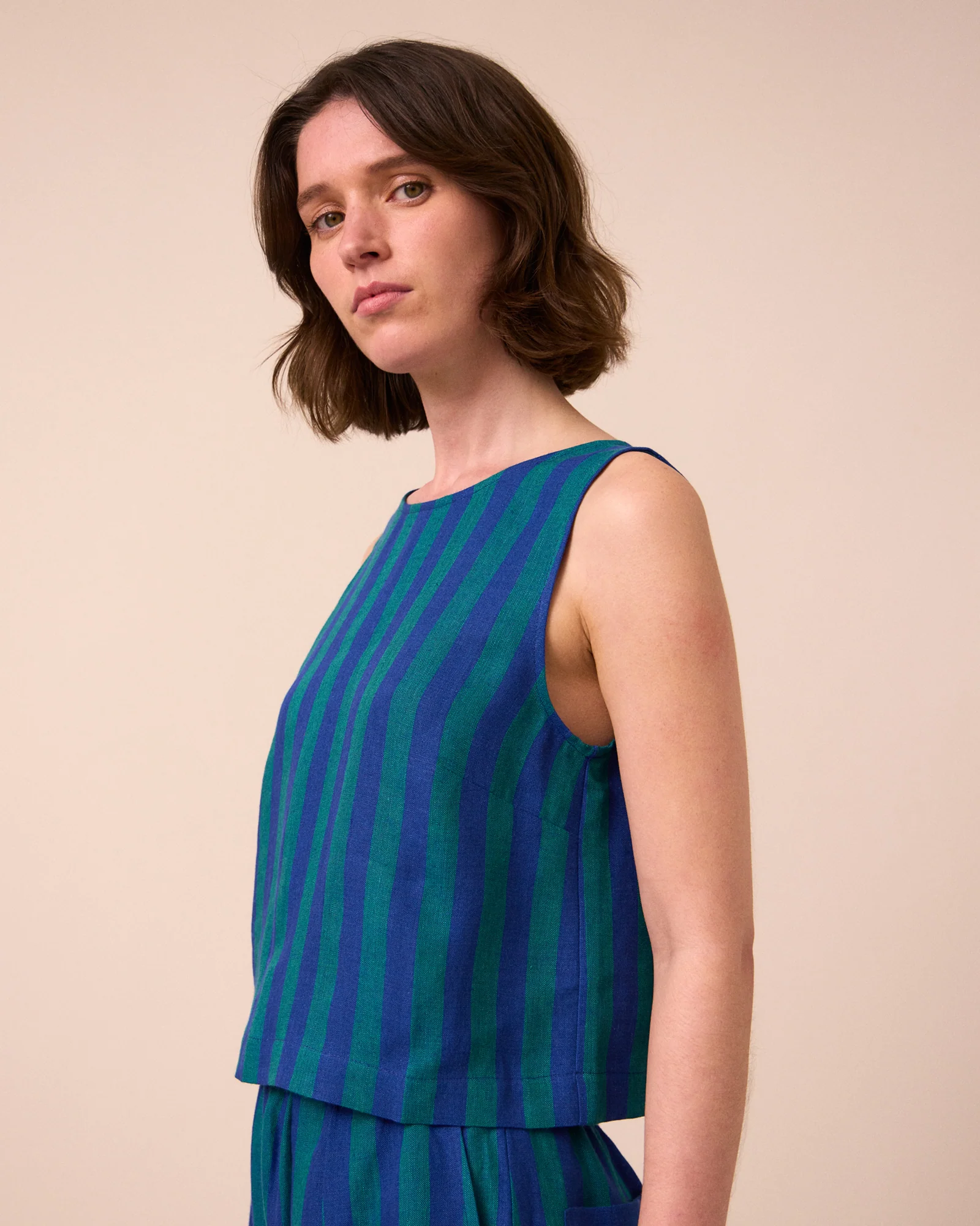 Esme Blue House Stripe Linen Top - Image 4