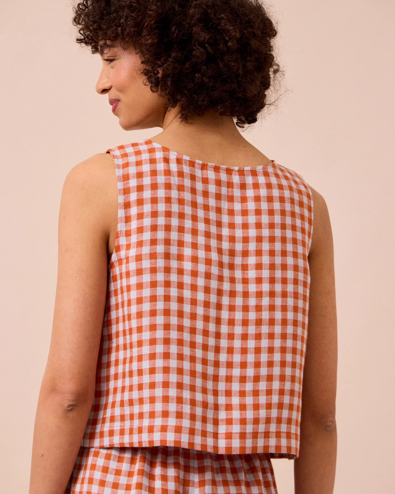 Esme Burnt Orange Gingham Linen Top - Image 4