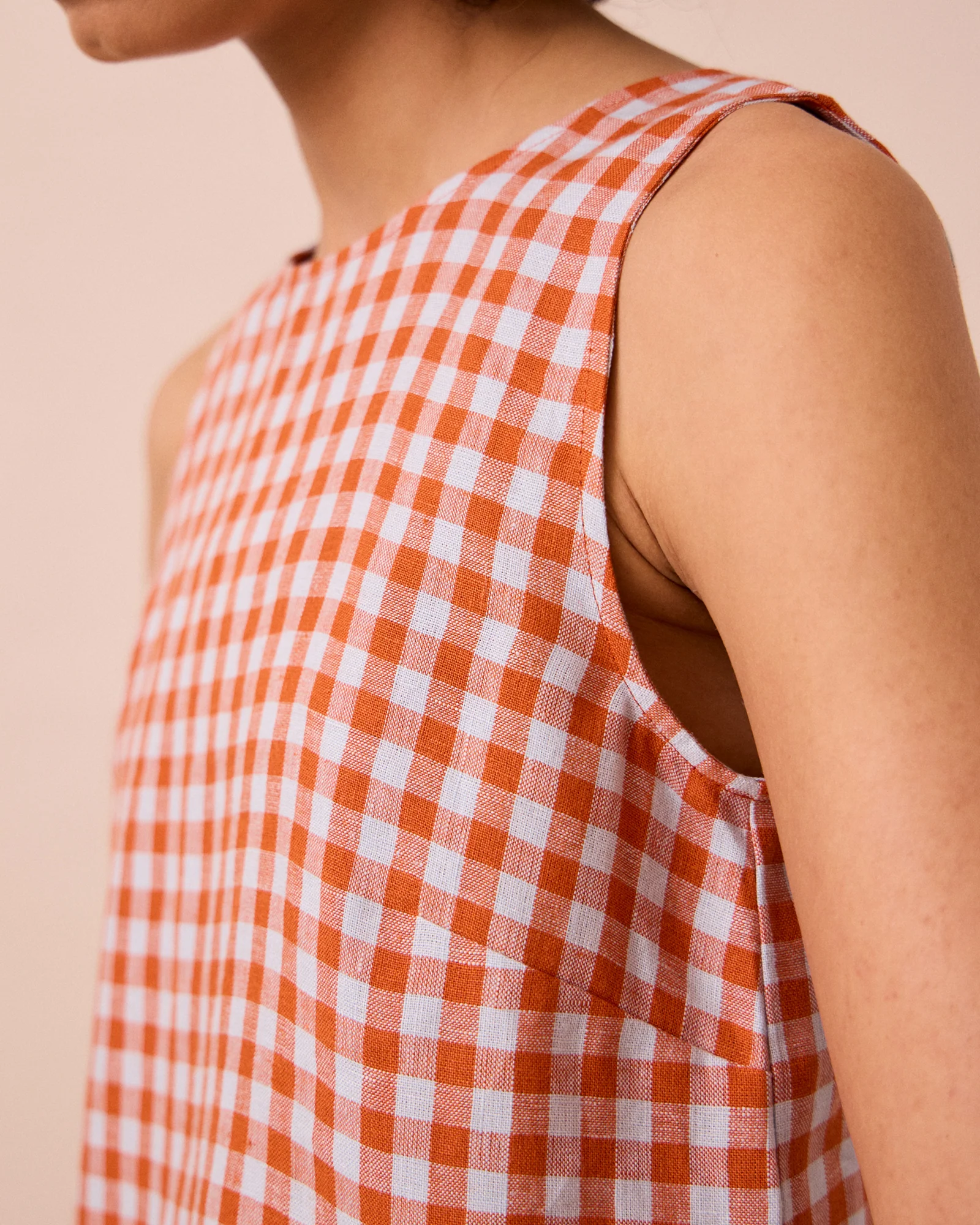 Esme Burnt Orange Gingham Linen Top - Image 5