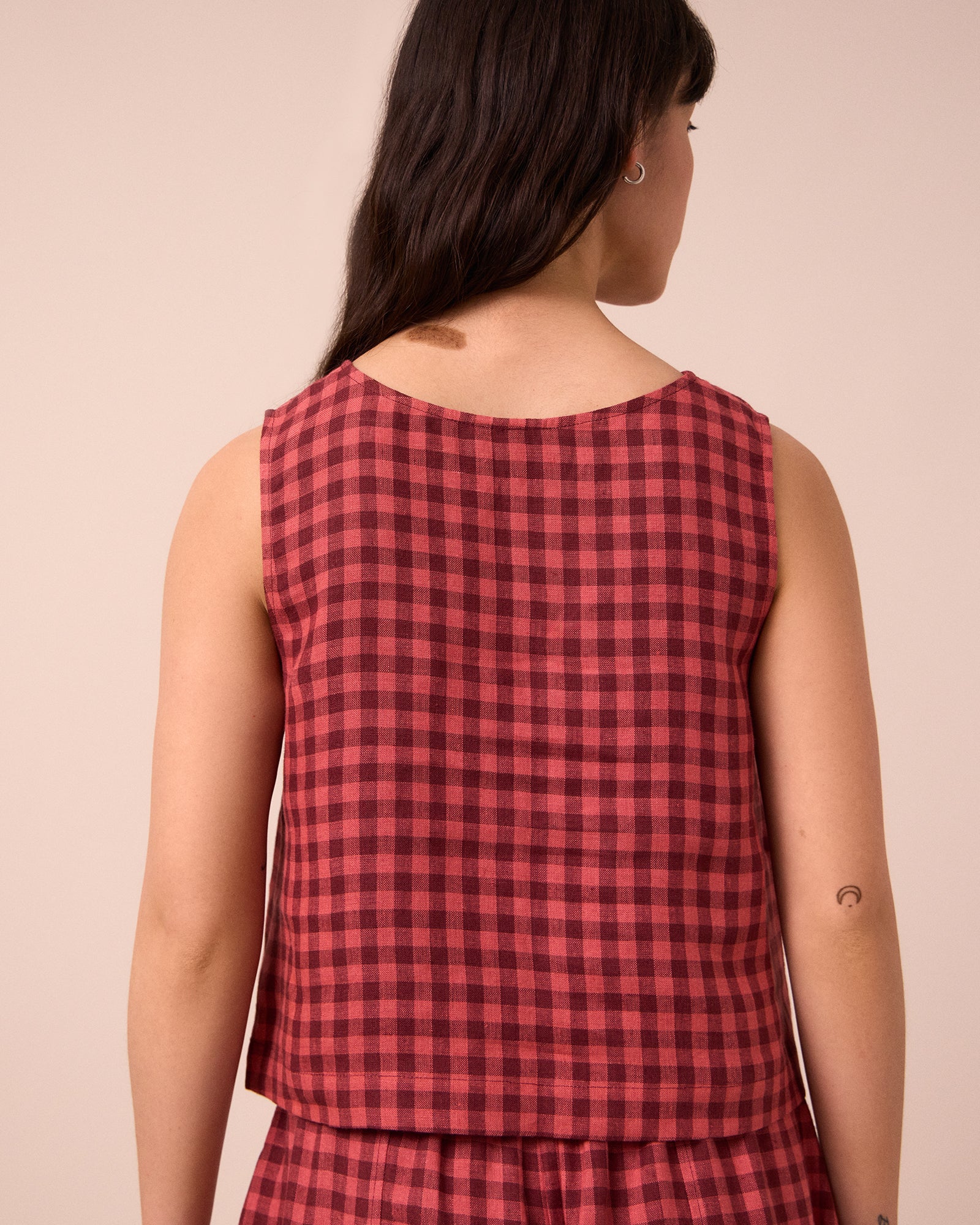 Esme Deep Rose Gingham Linen Top - Image 3