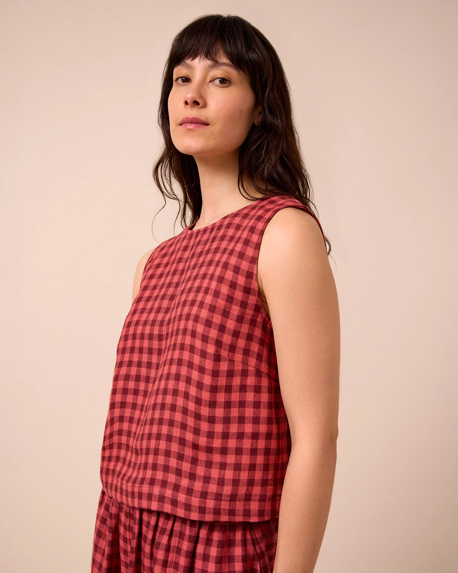 Esme Deep Rose Gingham Linen Top - Image 4