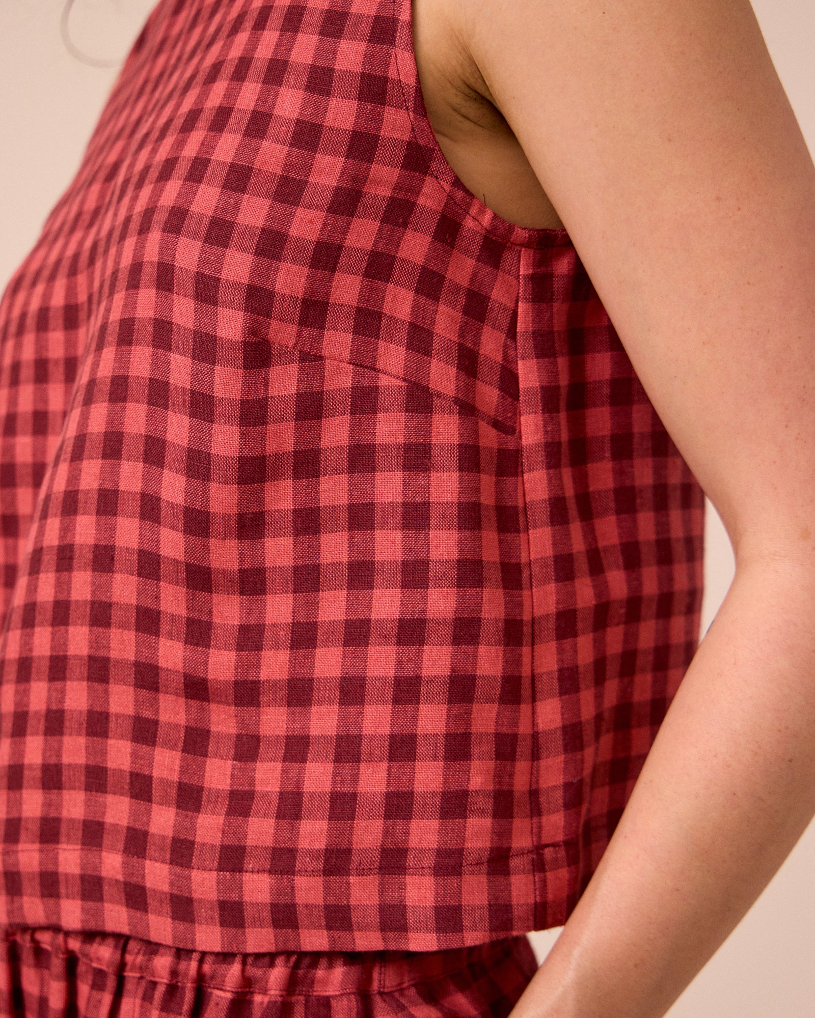 Esme Deep Rose Gingham Linen Top - Image 5