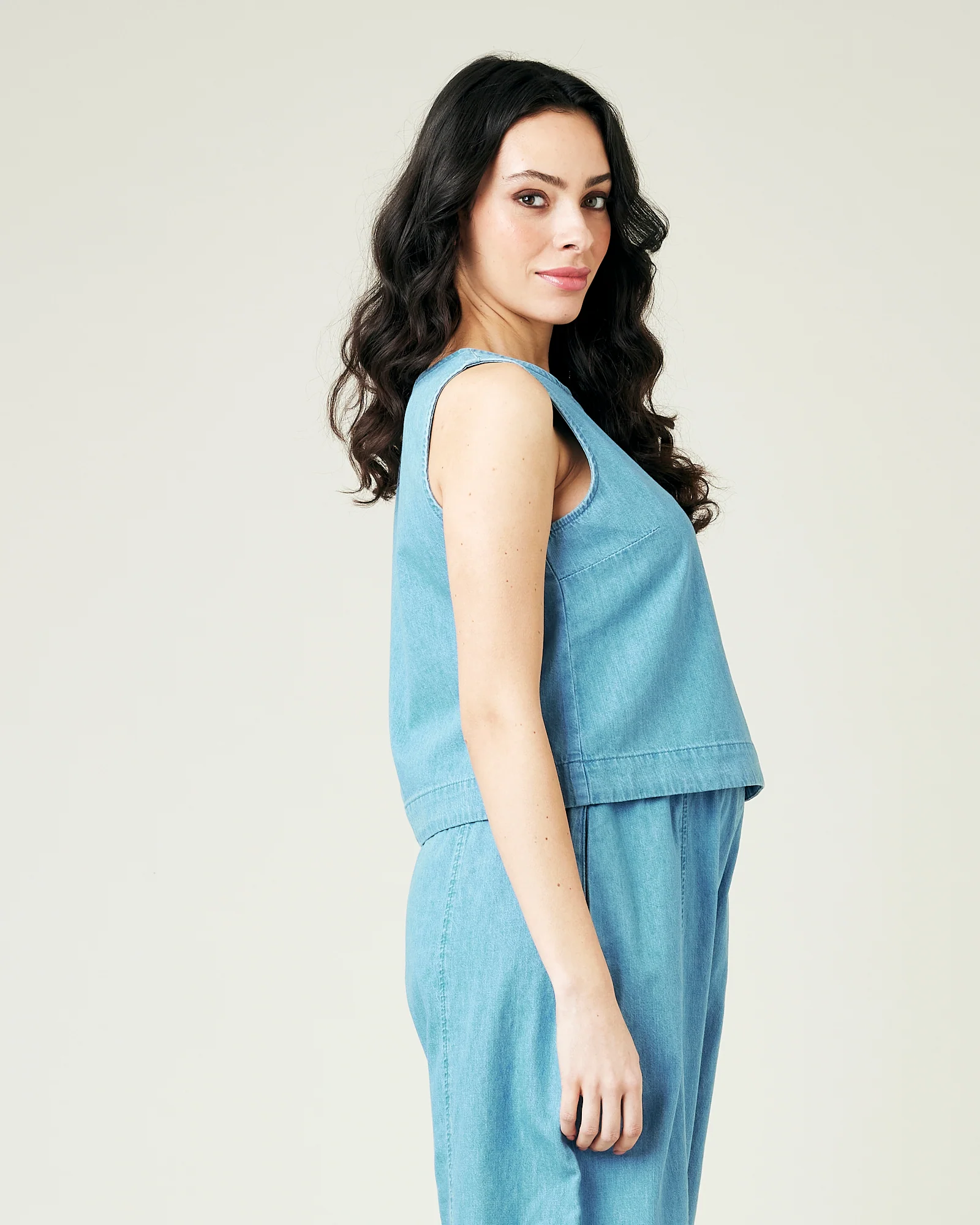 Esme Light Wash Denim Chambray Top - Image 10