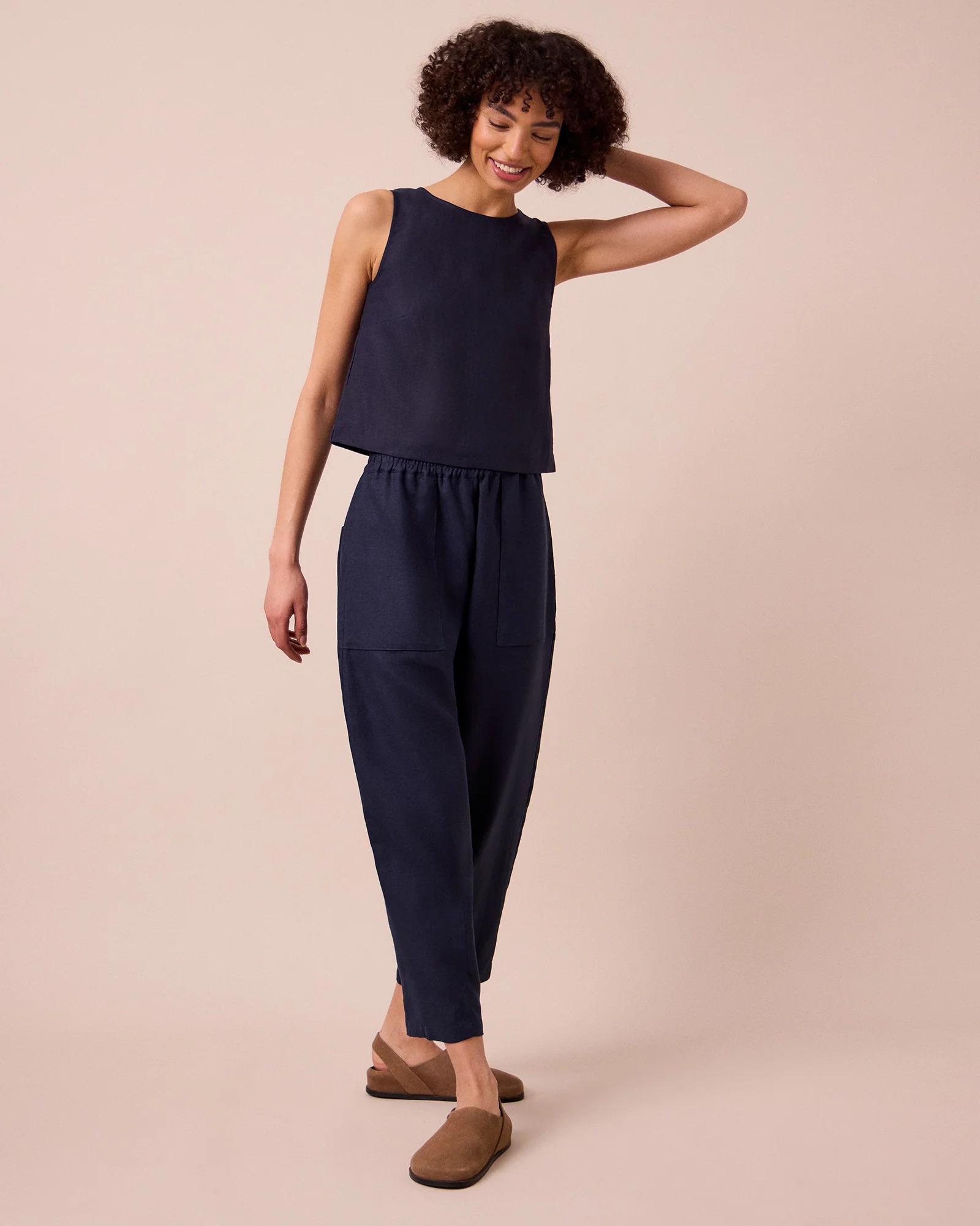 Esme Navy Linen Top - Image 2