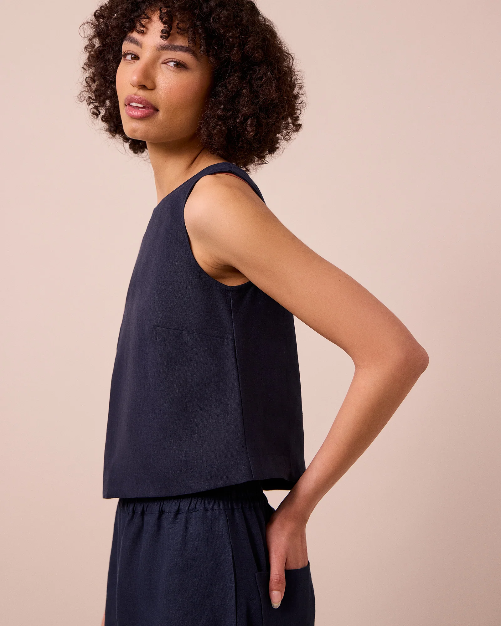 Esme Navy Linen Top - Image 3