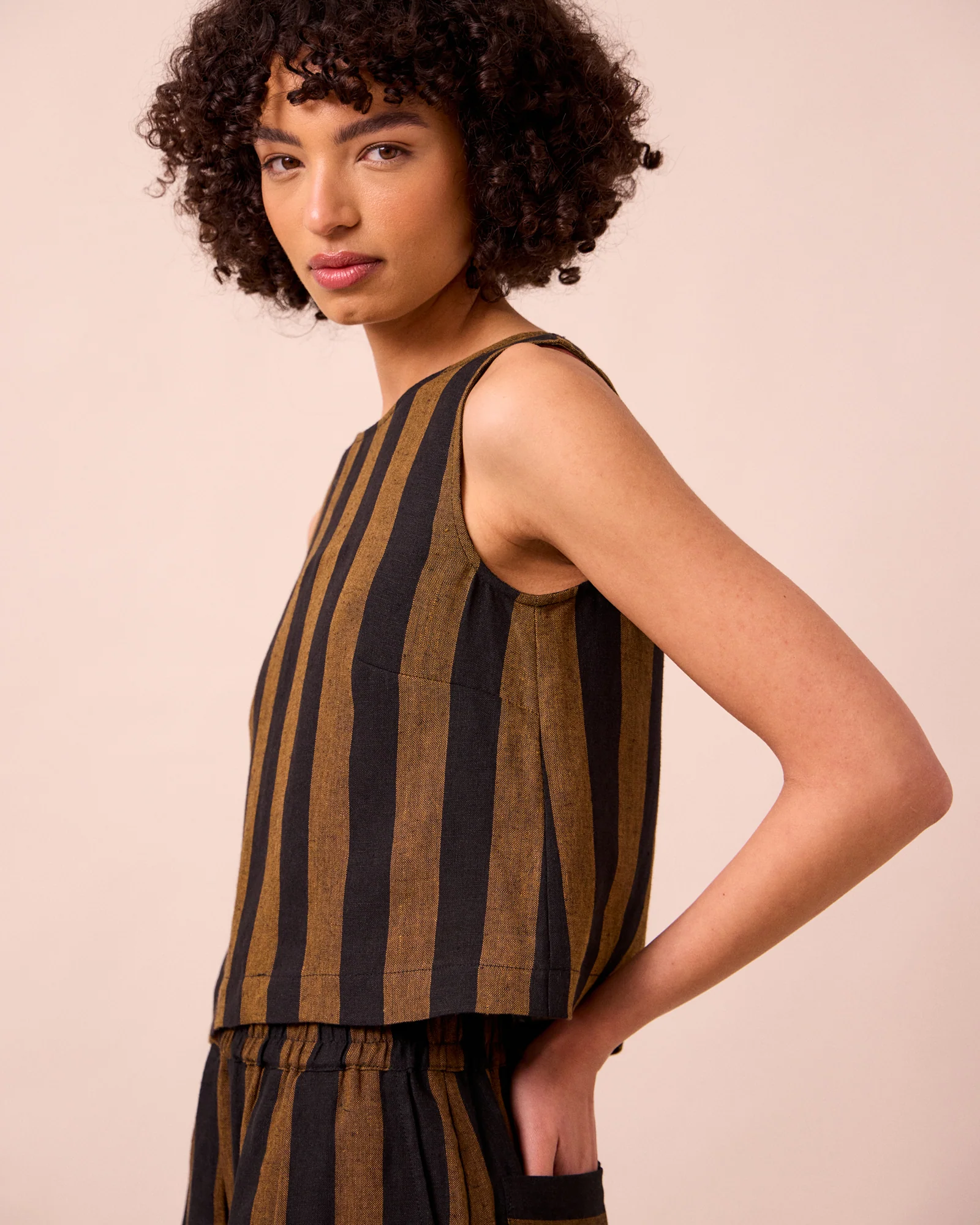 Esme Rust & Black Stripe Linen Top - Image 3
