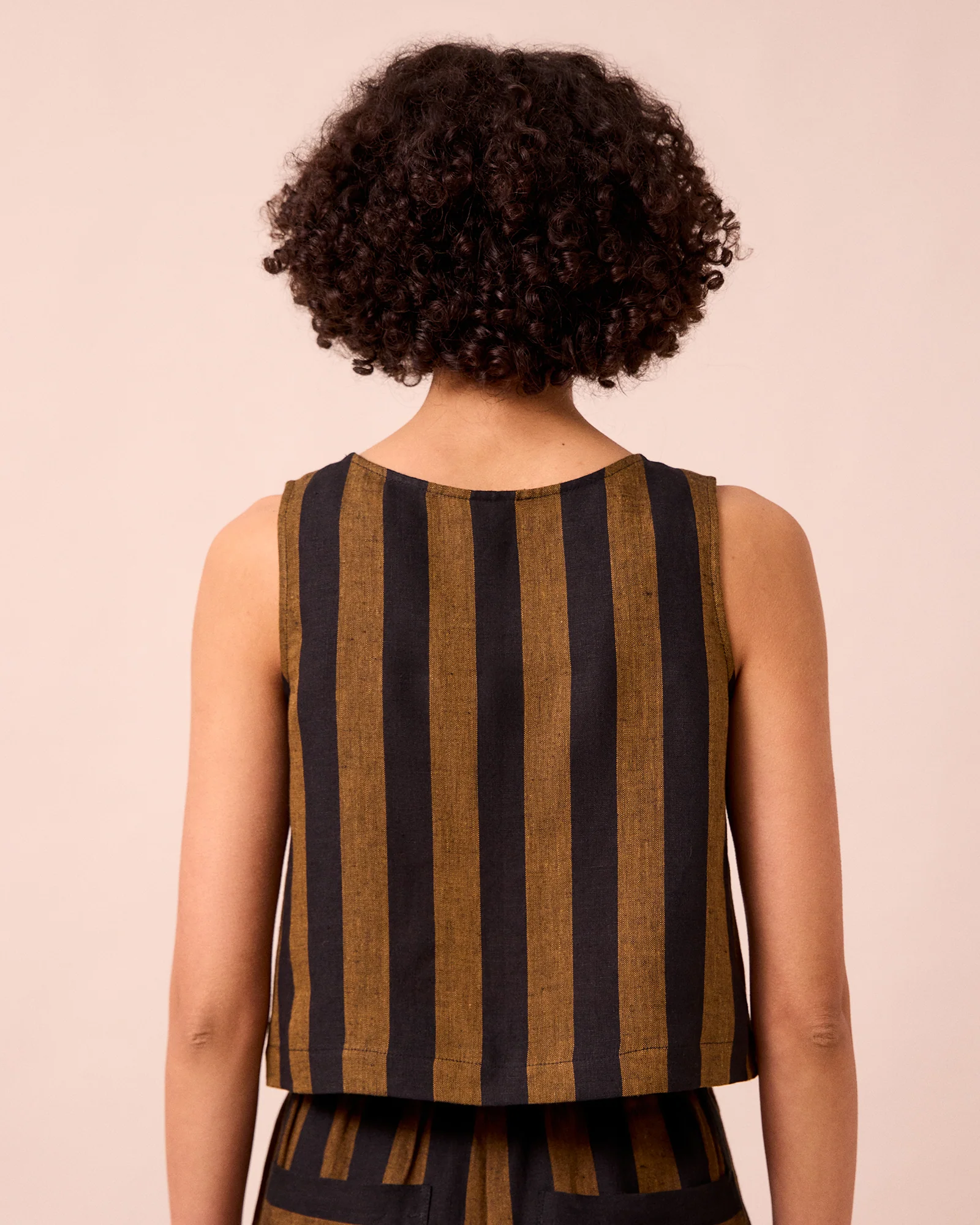 Esme Rust & Black Stripe Linen Top - Image 4