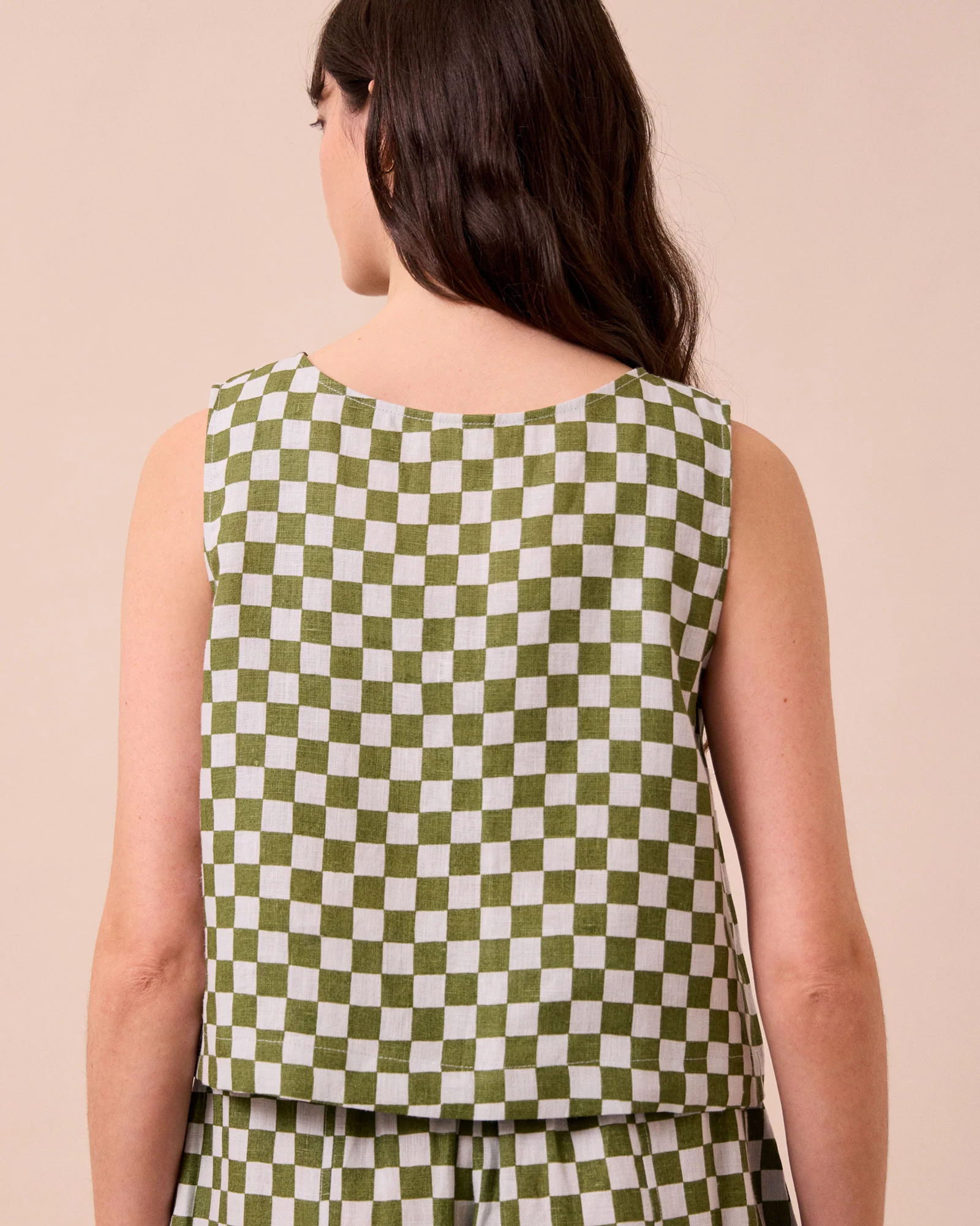 Esme Sky Checkerboard Linen Top - Image 3