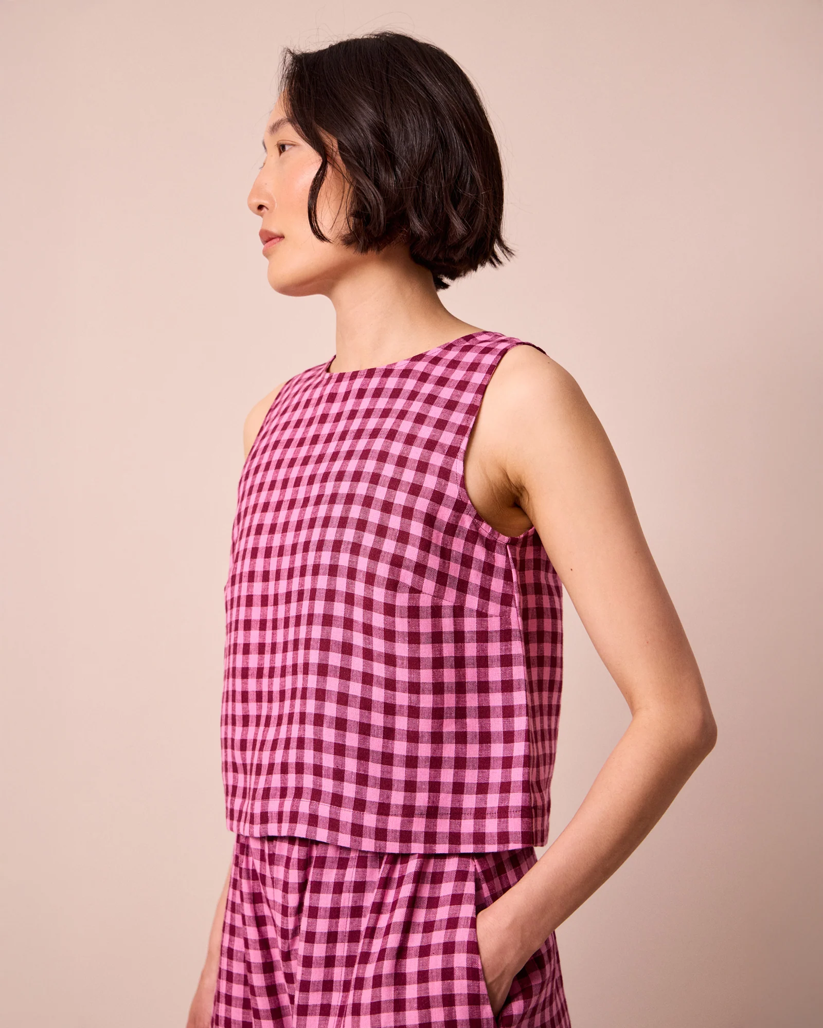 Esme Summer Berry Gingham Linen Top - Image 3