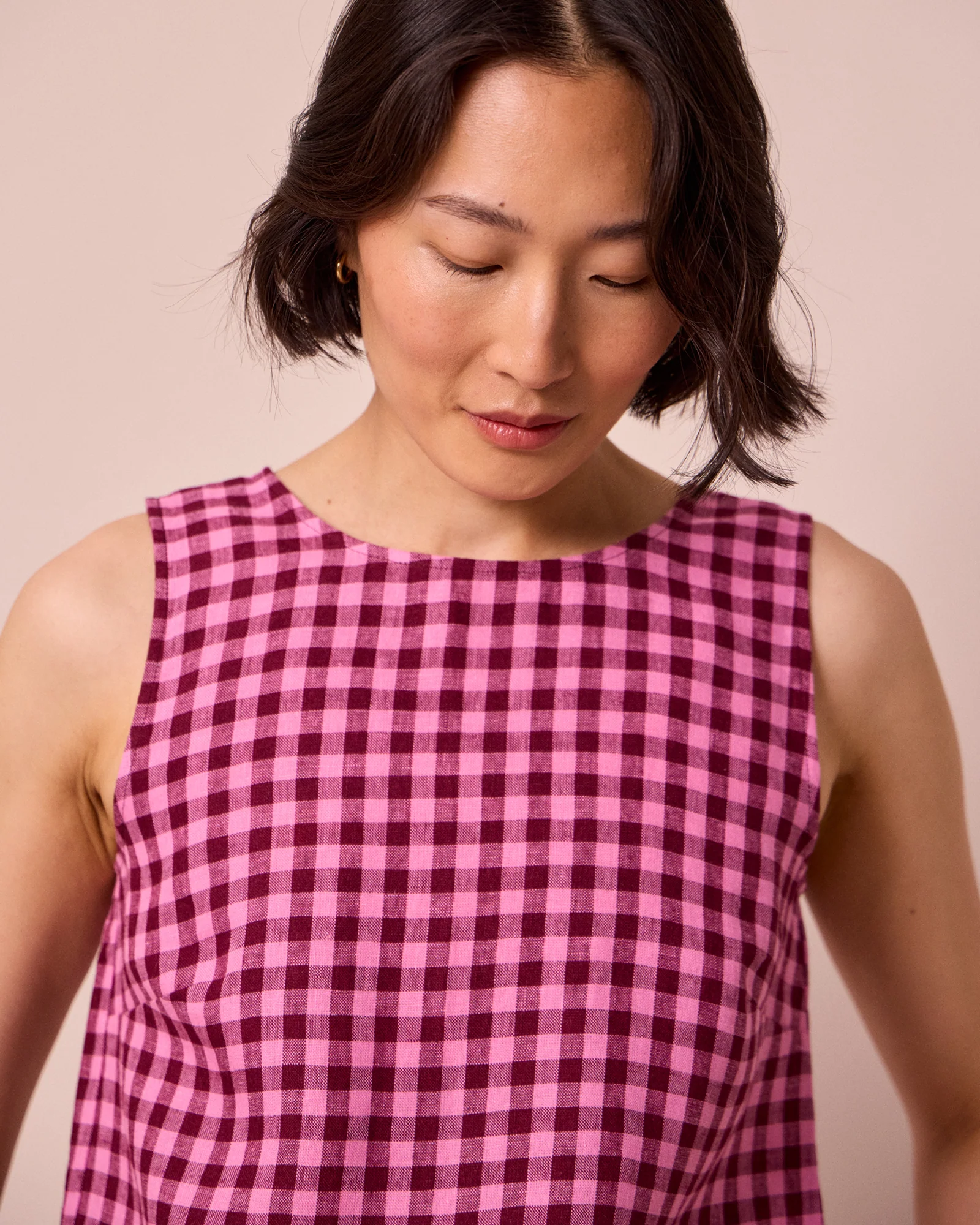 Esme Summer Berry Gingham Linen Top - Image 4