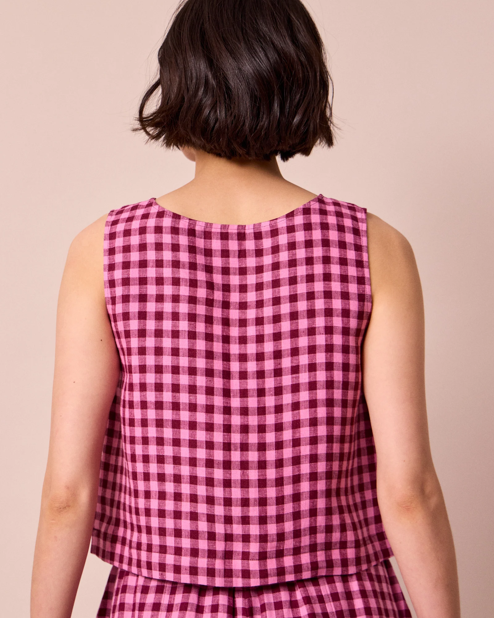Esme Summer Berry Gingham Linen Top - Image 5