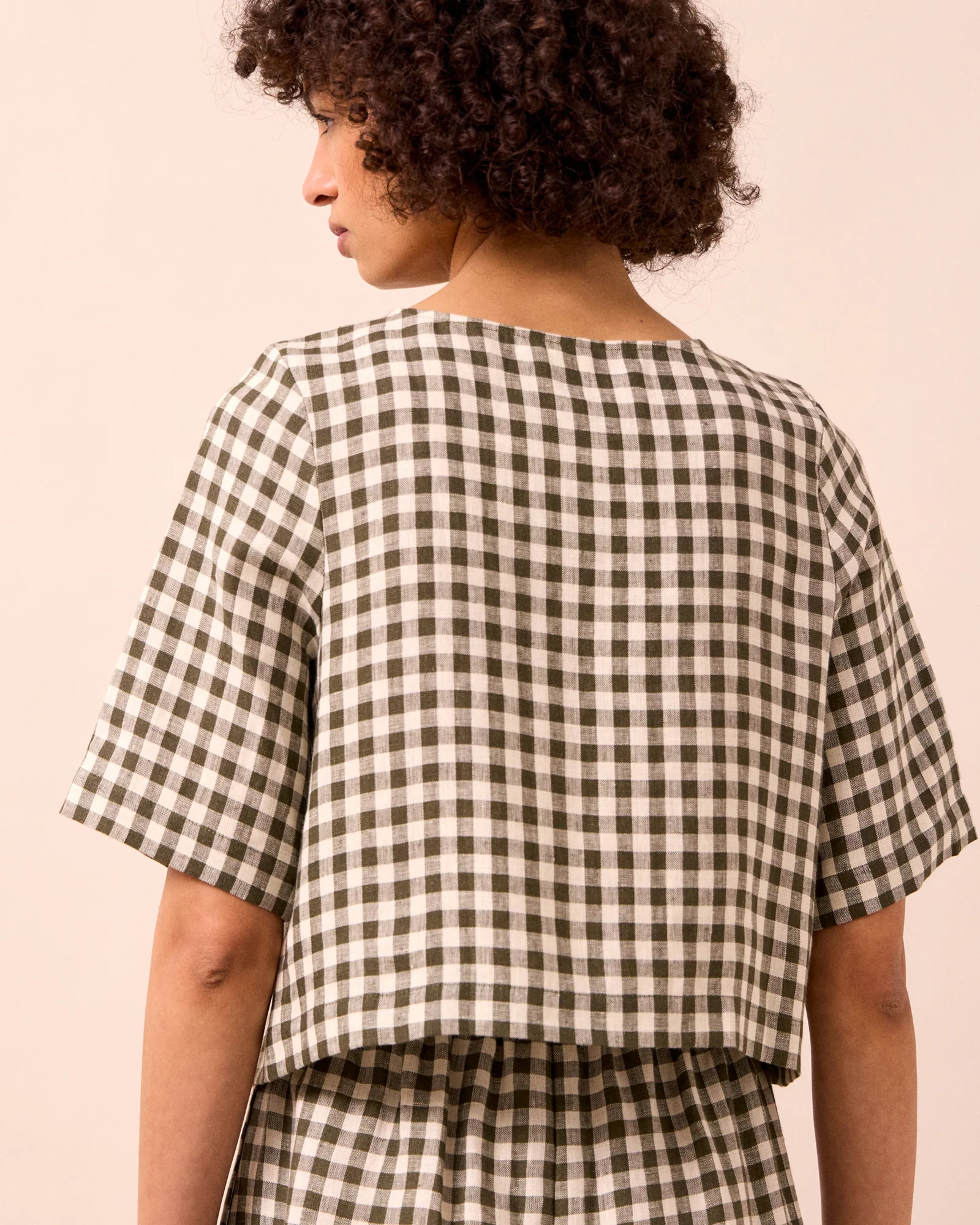 Evelyn Olive Gingham Linen Top - Image 4