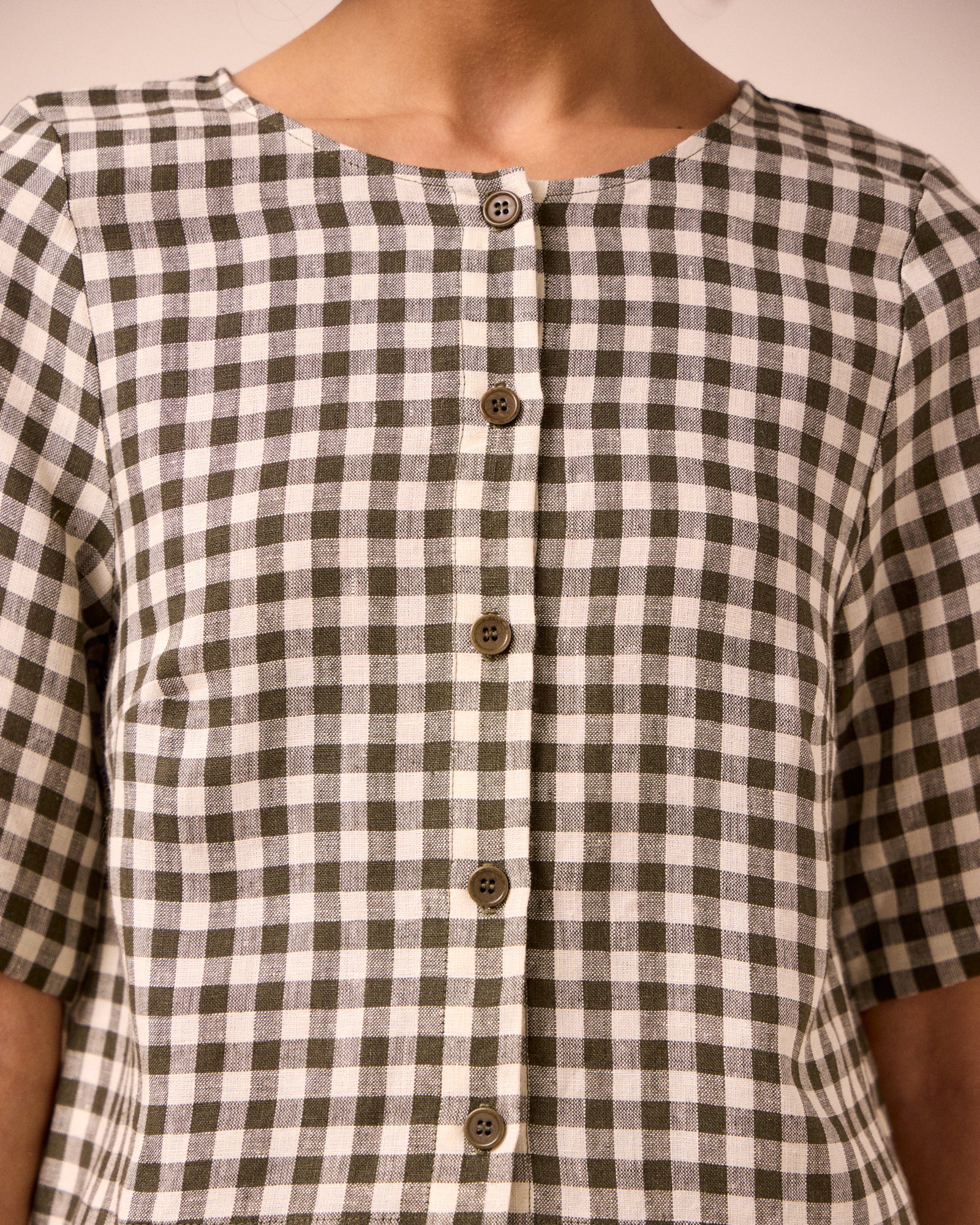 Evelyn Olive Gingham Linen Top - Image 5