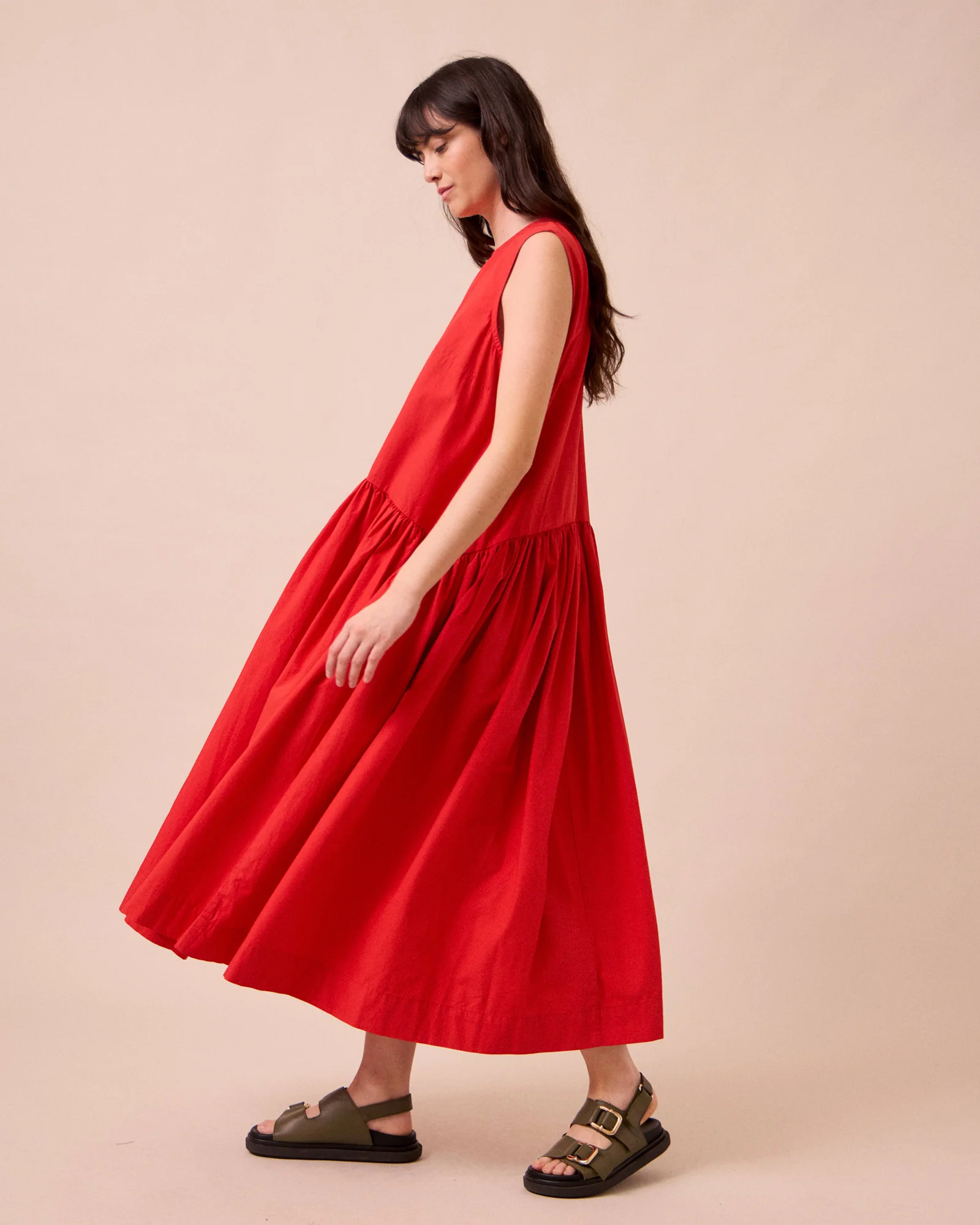 Gina Chilli Red Cotton Poplin Dress - Image 3