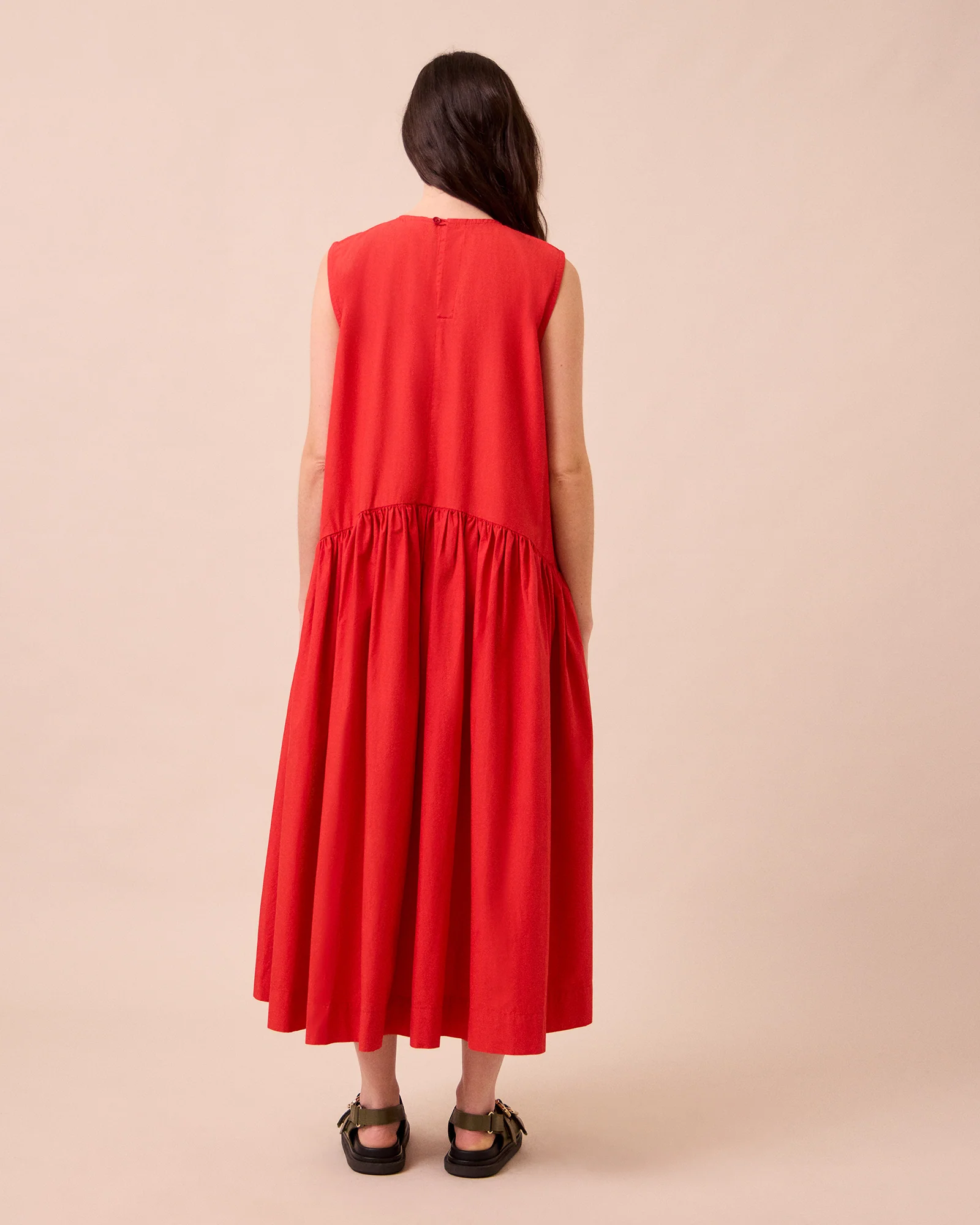 Gina Chilli Red Cotton Poplin Dress - Image 4