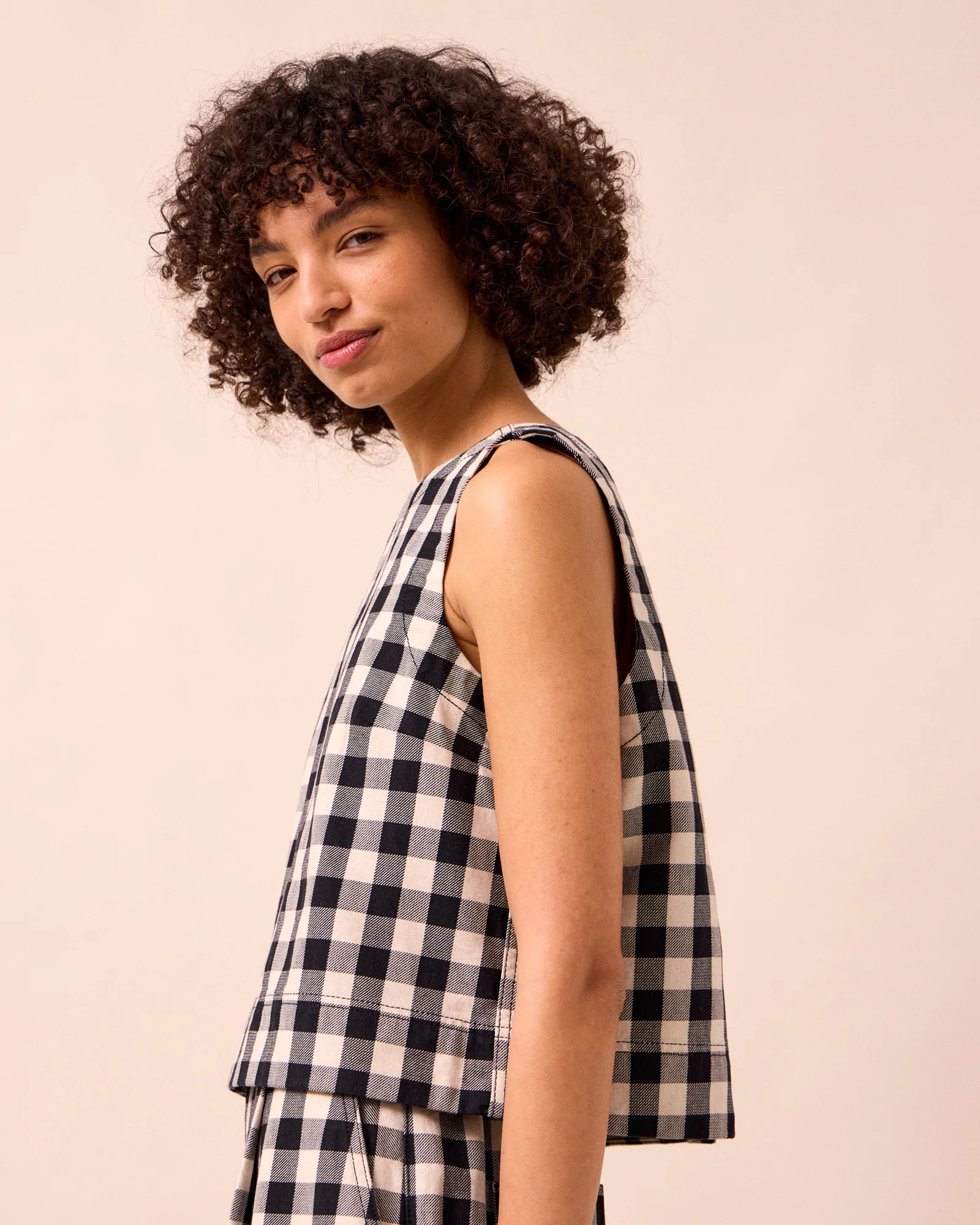 Hailey Black & White Check Denim Top - Image 3