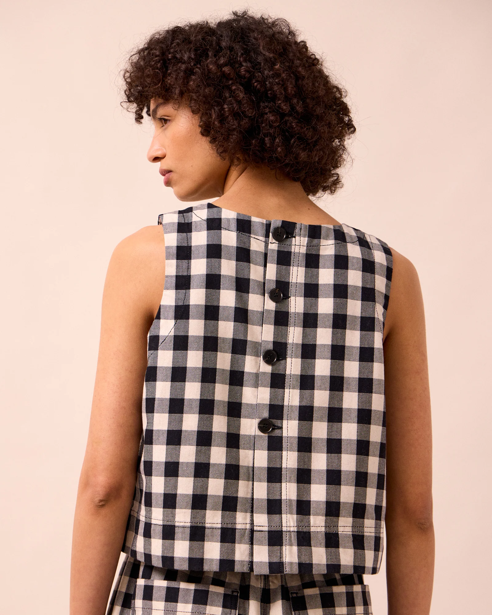 Hailey Black & White Check Denim Top - Image 4