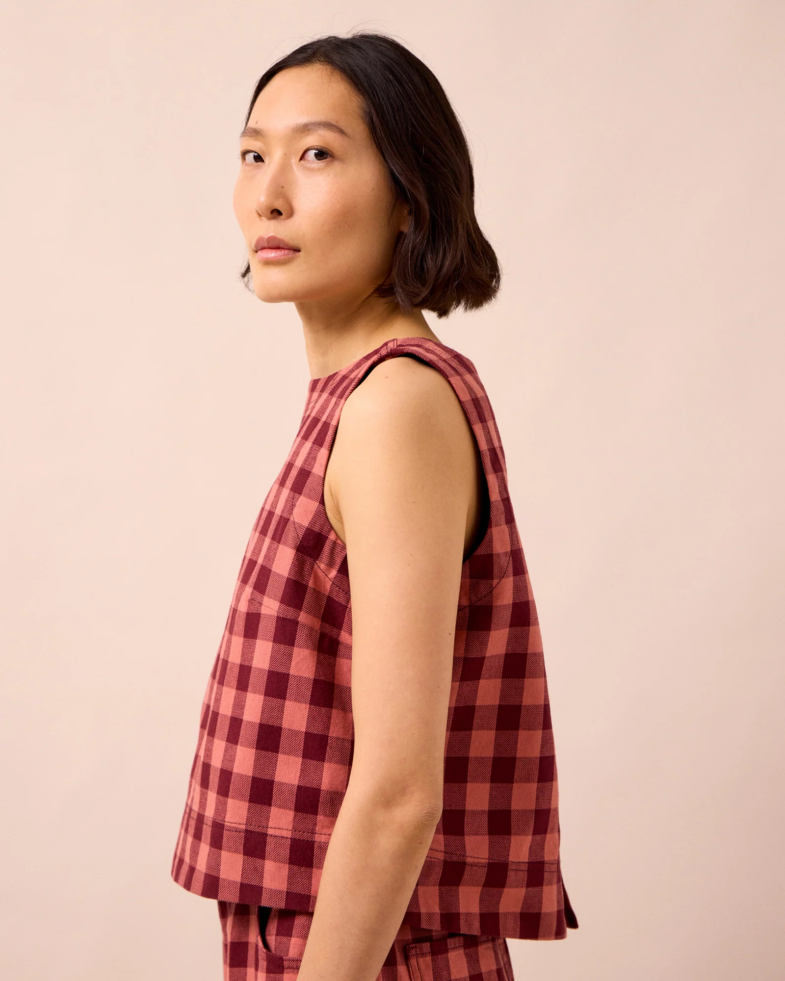 Hailey Cactus Rose Check Denim Top - Image 3