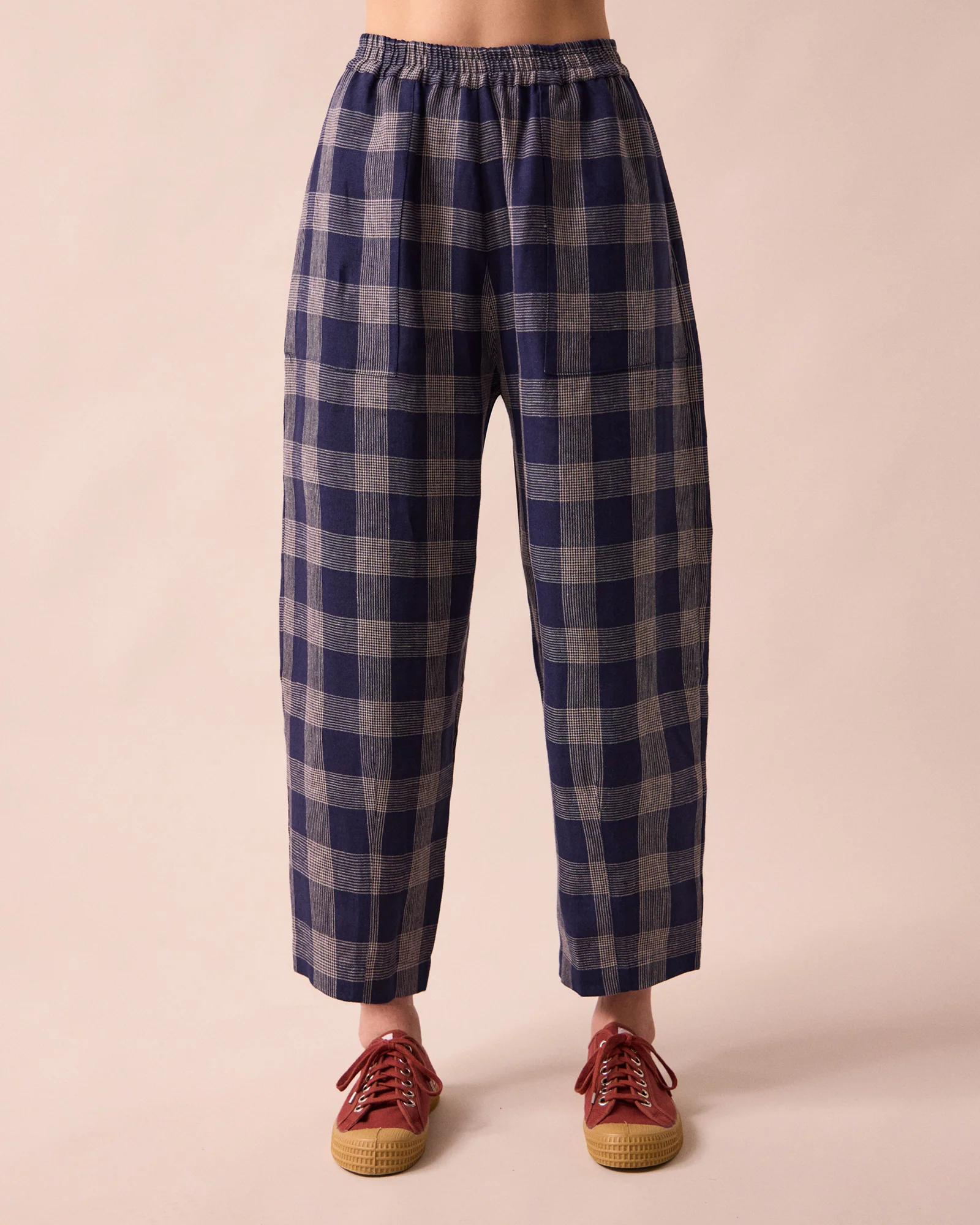 Huxley Navy Plaid Linen Trousers - Image 3