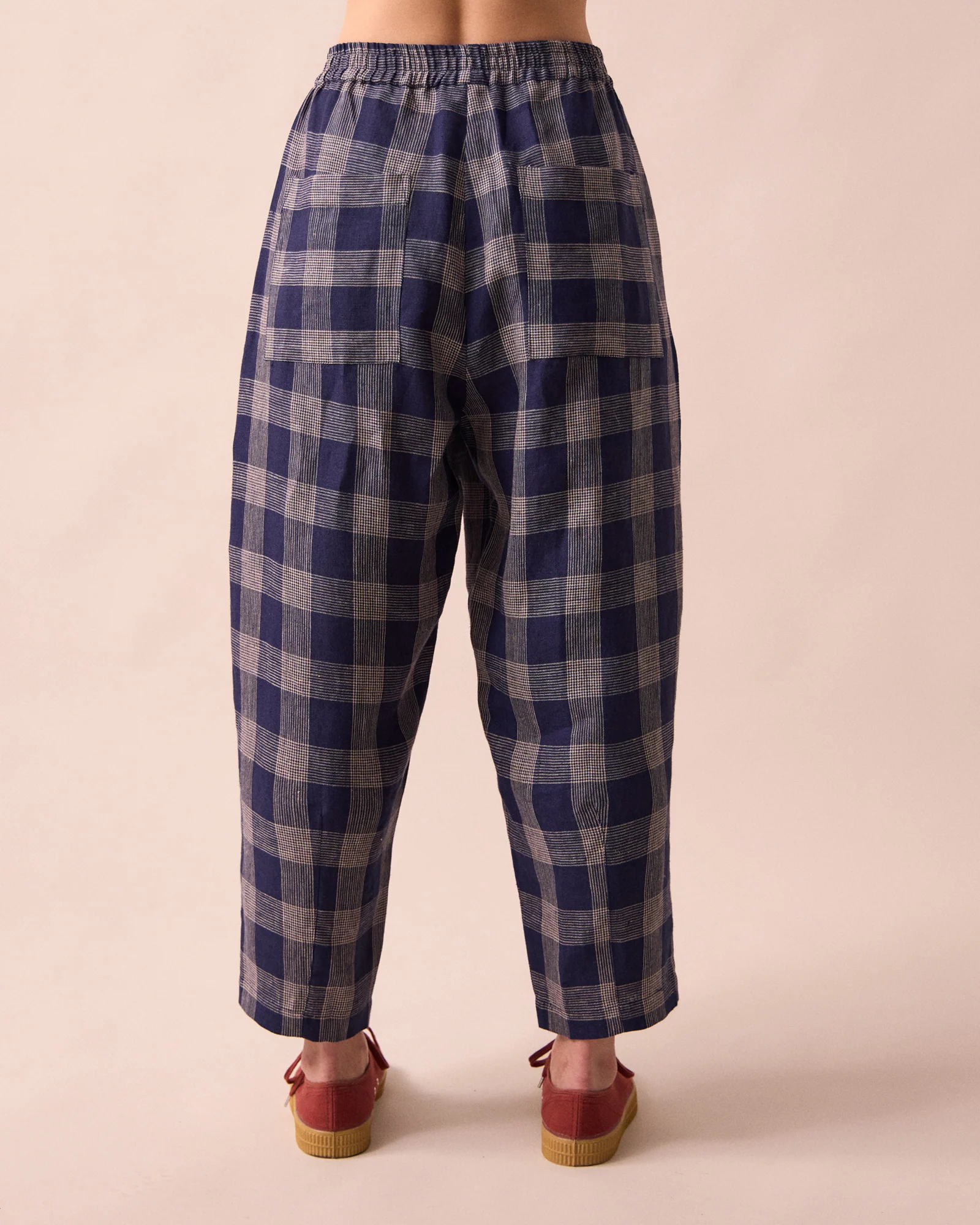 Huxley Navy Plaid Linen Trousers - Image 4
