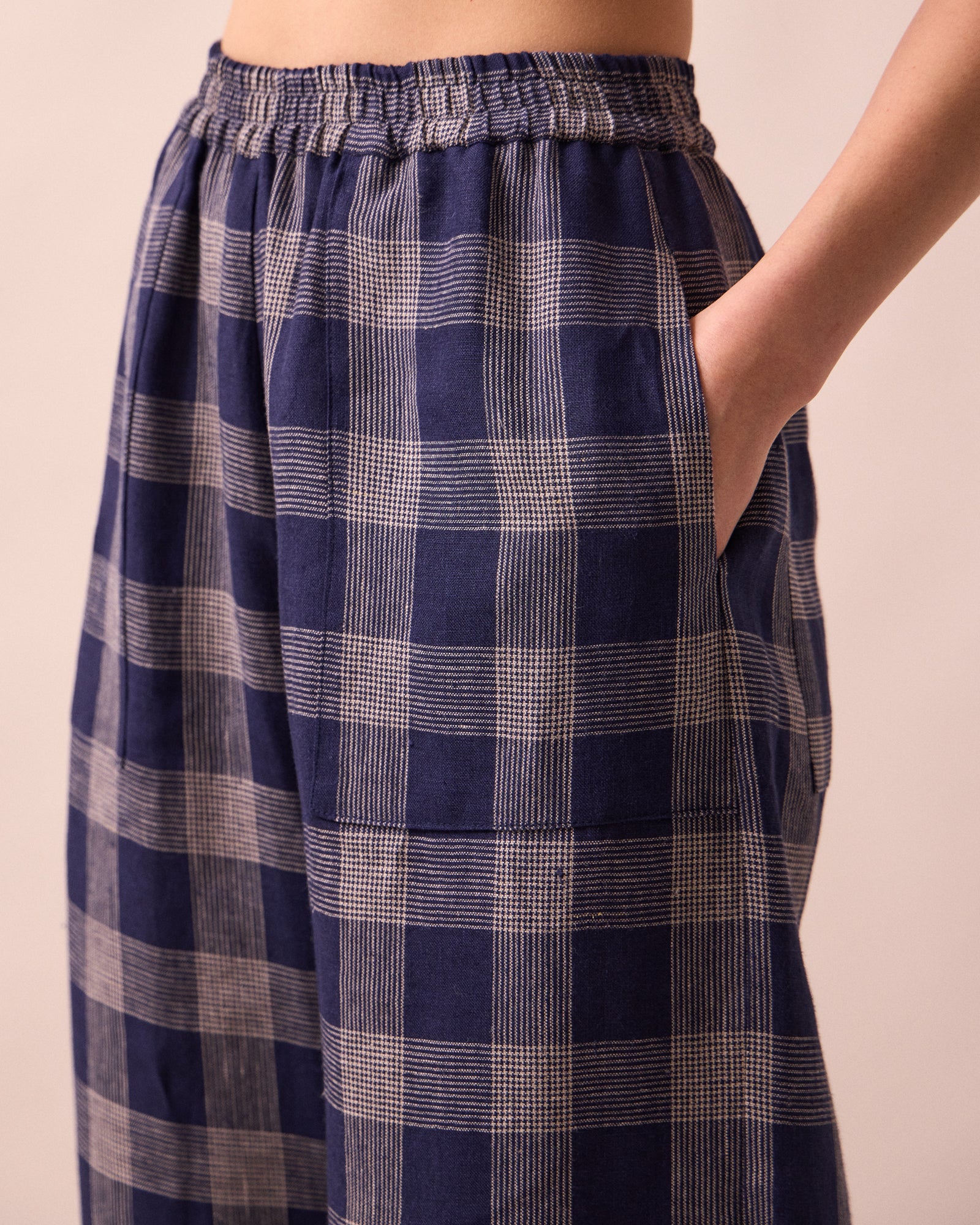Huxley Navy Plaid Linen Trousers - Image 5