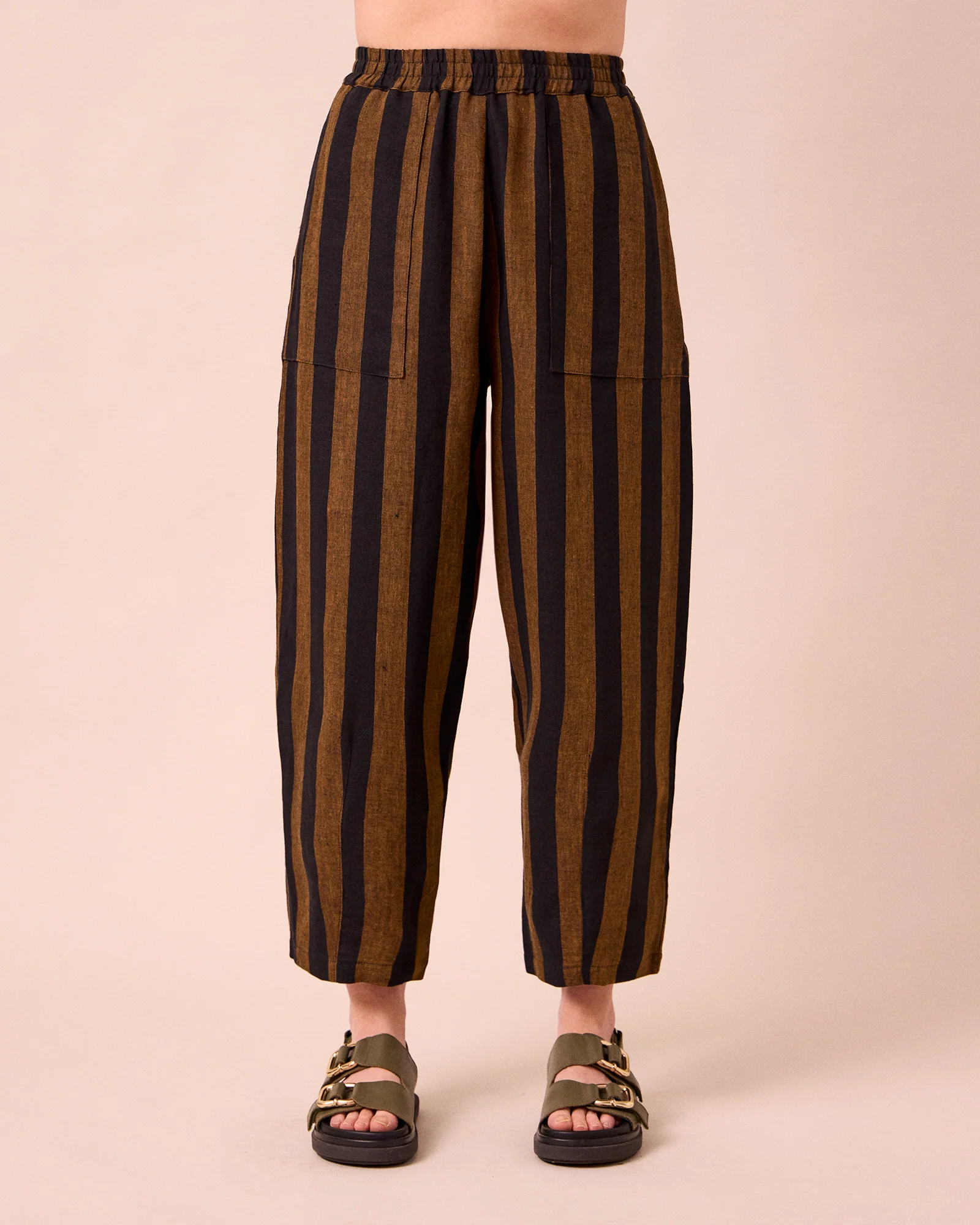 Huxley Rust & Black Stripe Linen Trousers - Image 3