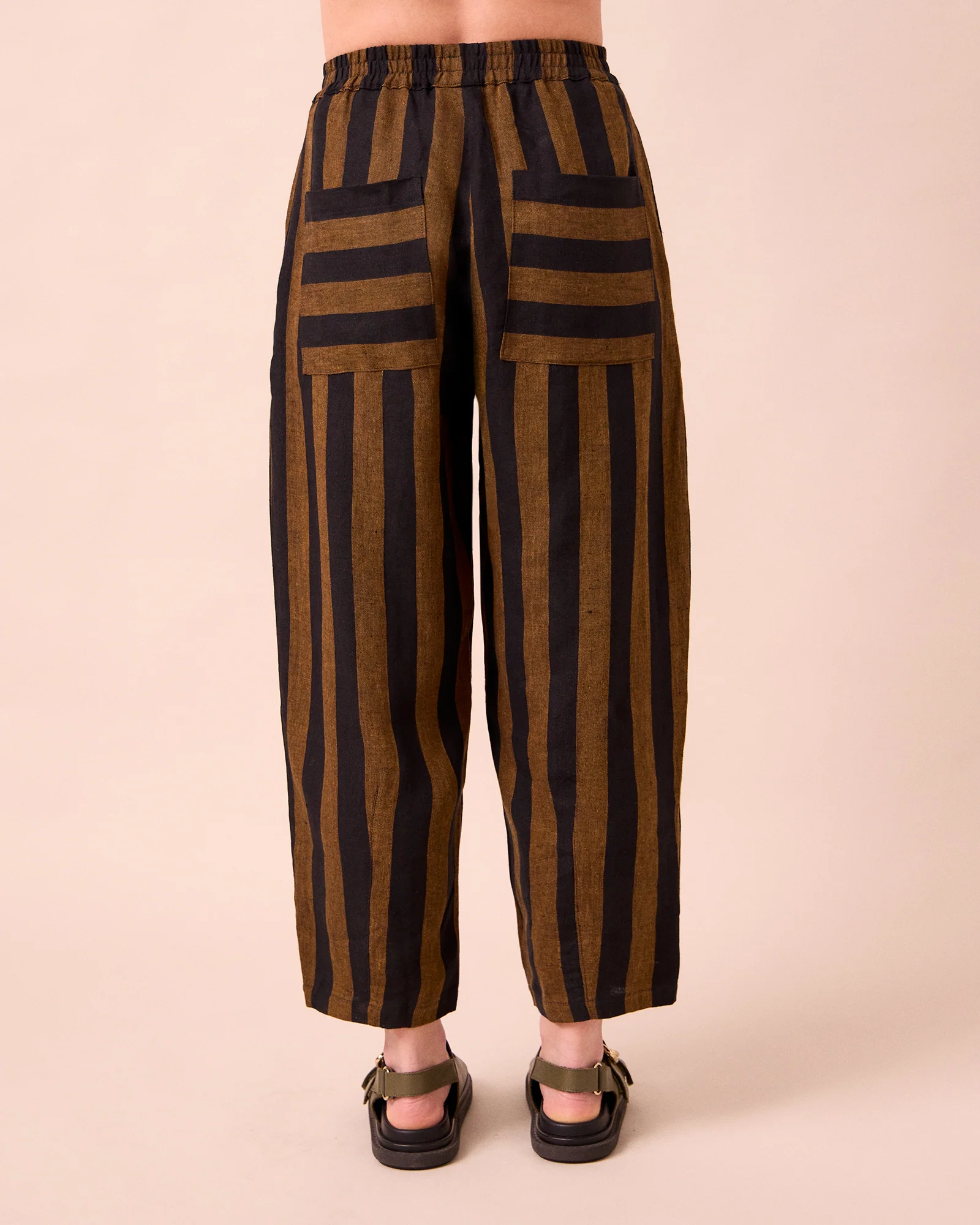 Huxley Rust & Black Stripe Linen Trousers - Image 4