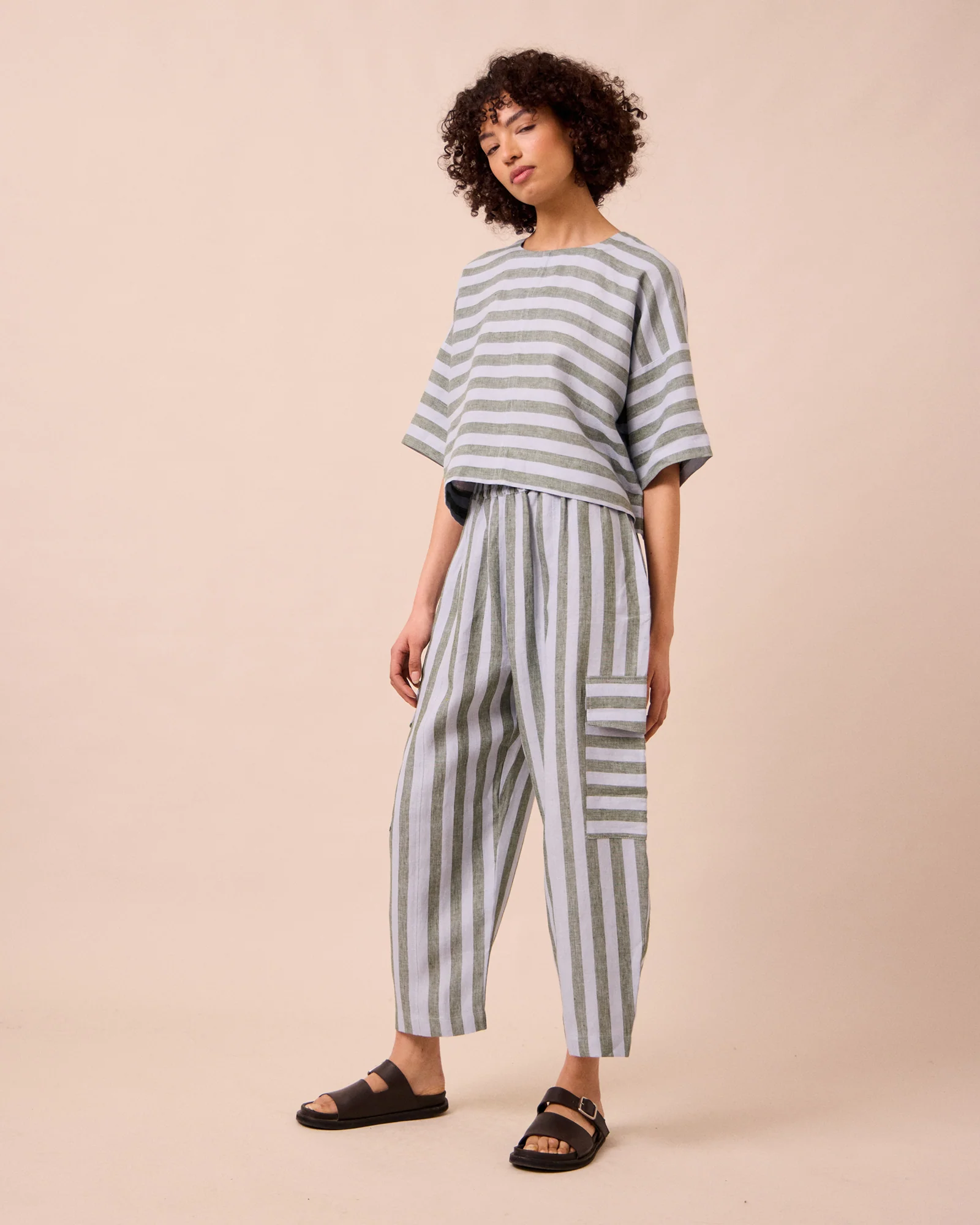 Jodi Aloe Stripe Linen Trousers - Image 3