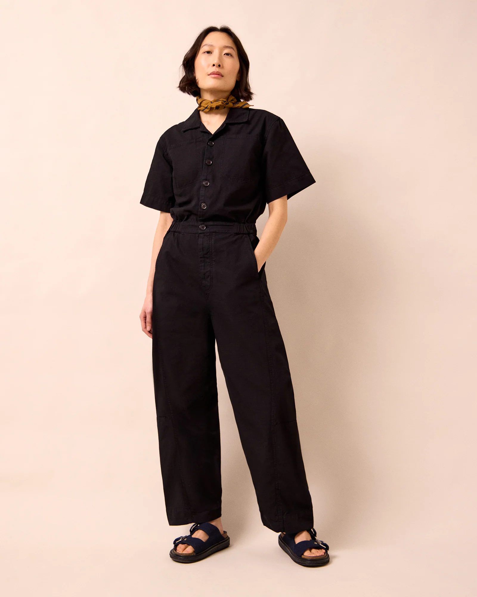 Joy Black Textured Cotton Jumpsuit - Image 3