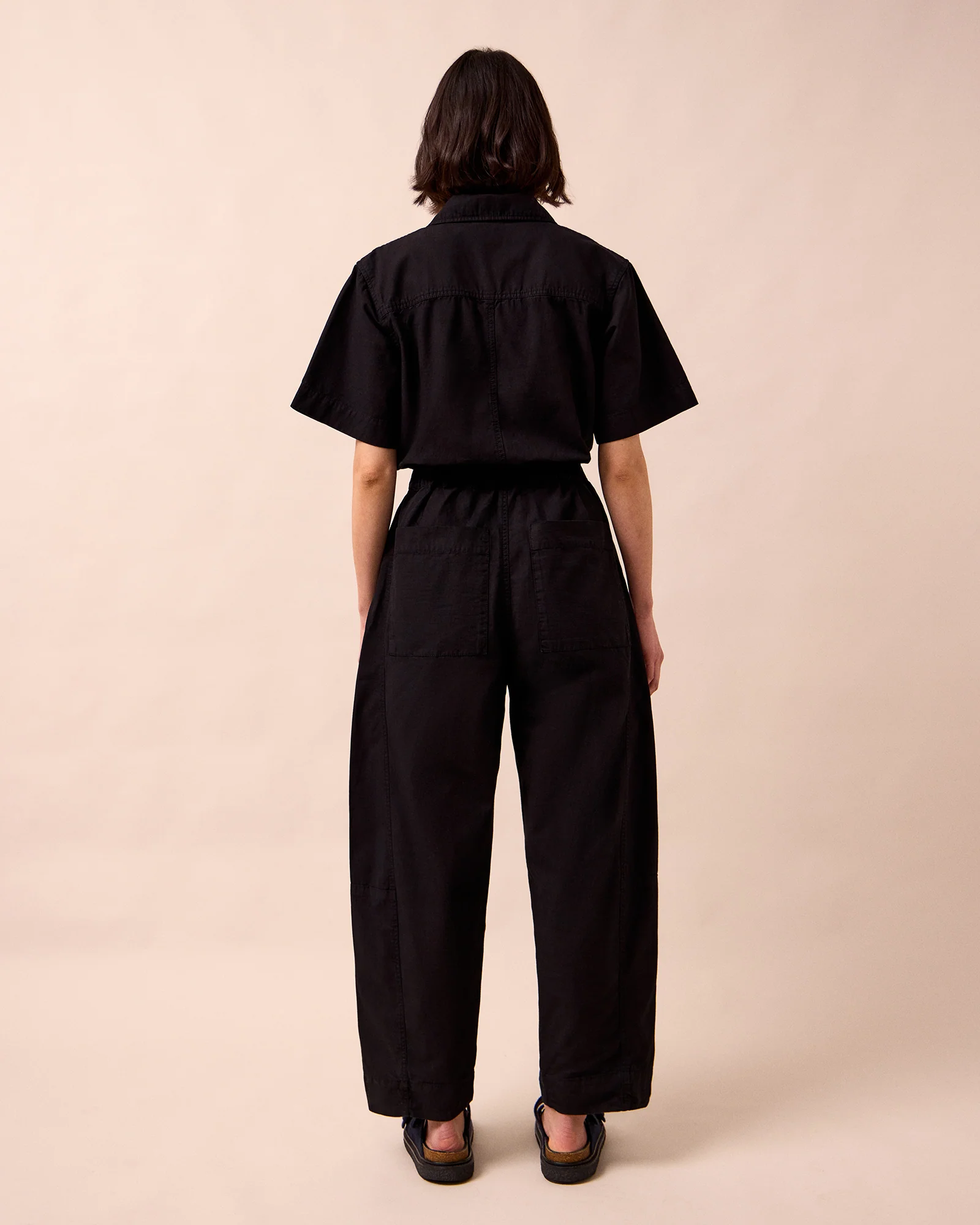 Joy Black Textured Cotton Jumpsuit - Image 4
