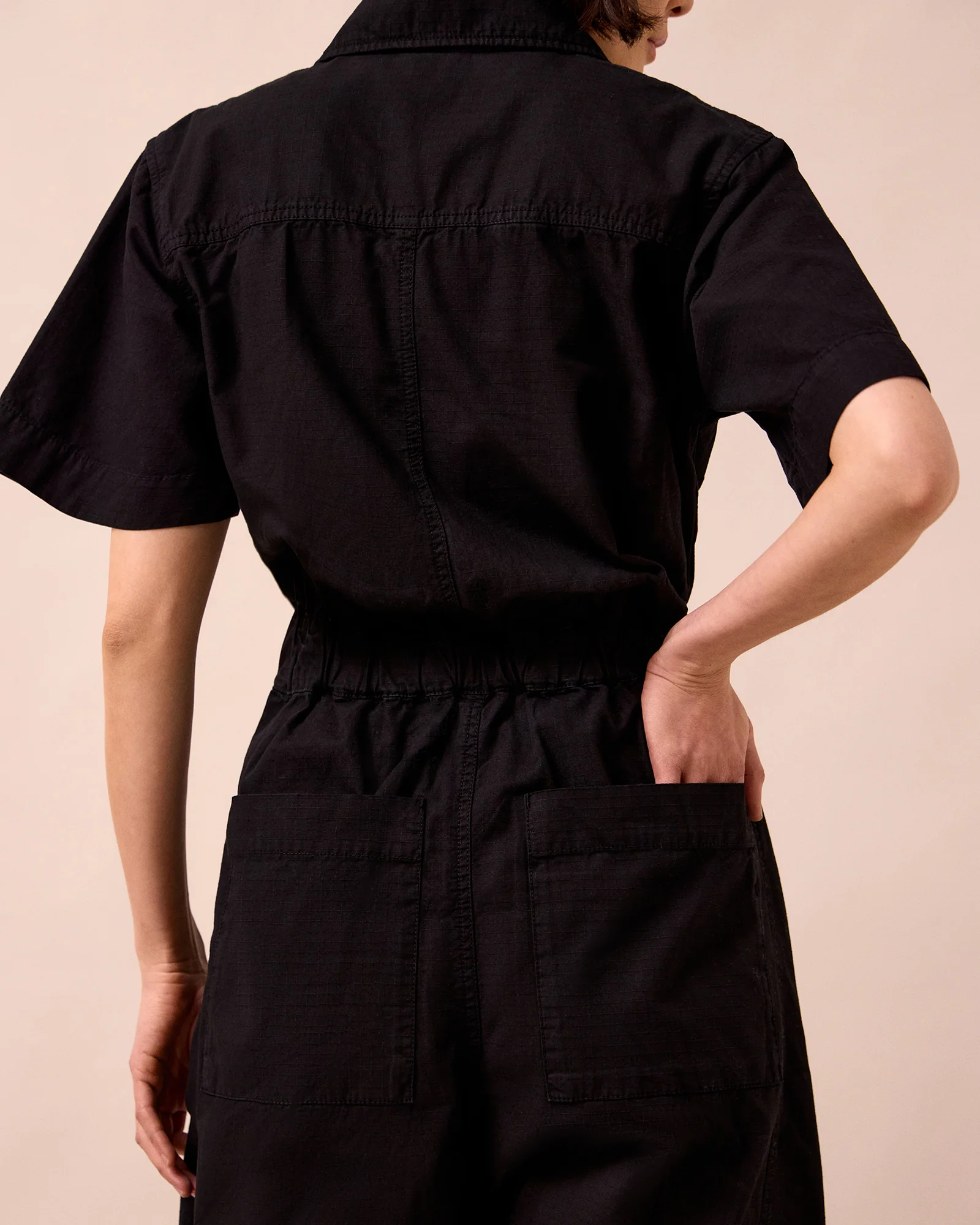 Joy Black Textured Cotton Jumpsuit - Image 5