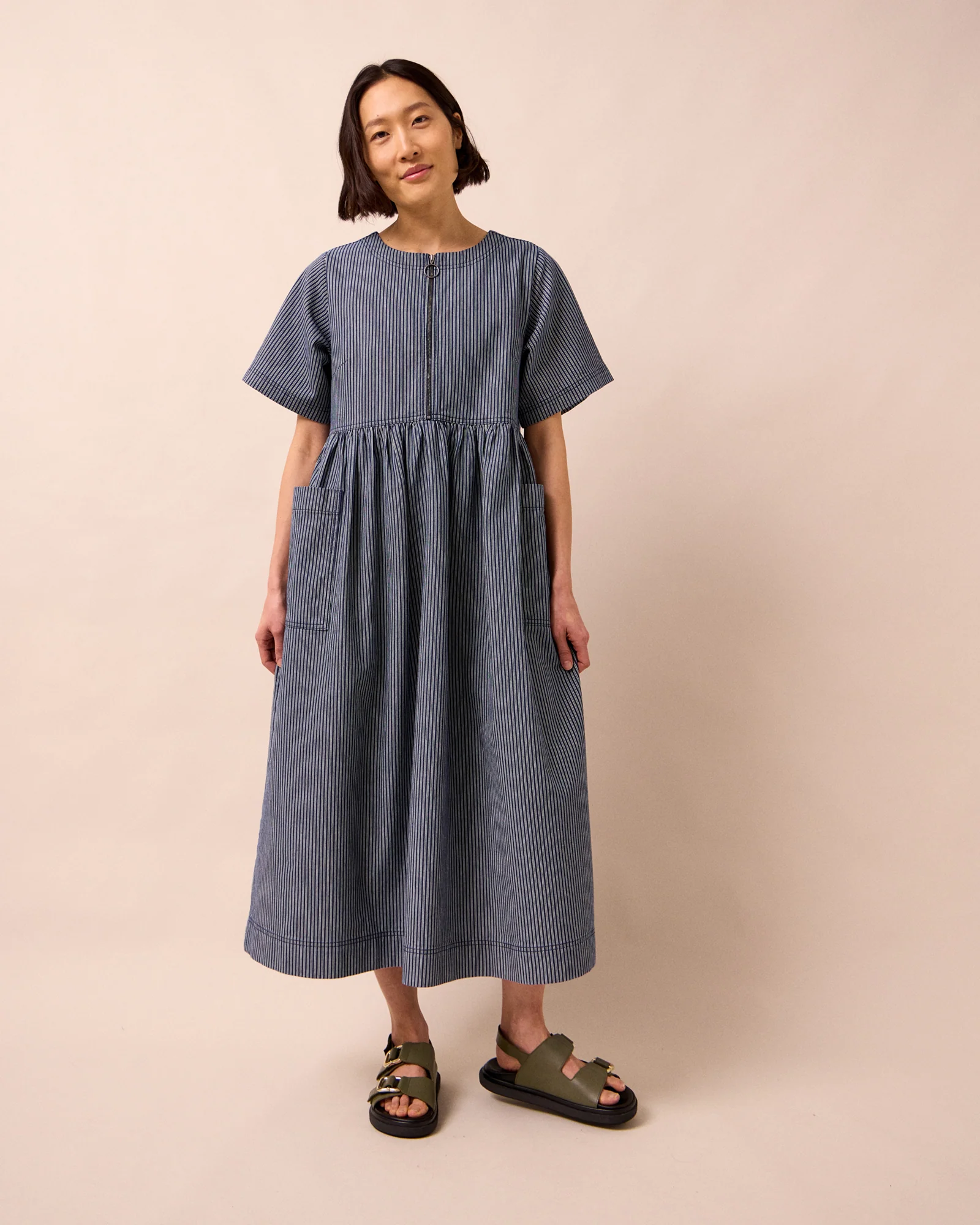 Kera Navy Hickory Stripe Denim Dress - Image 3