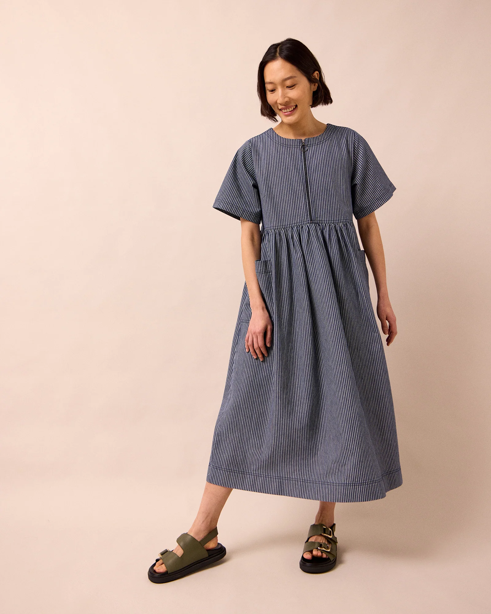 Kera Navy Hickory Stripe Denim Dress - Image 5