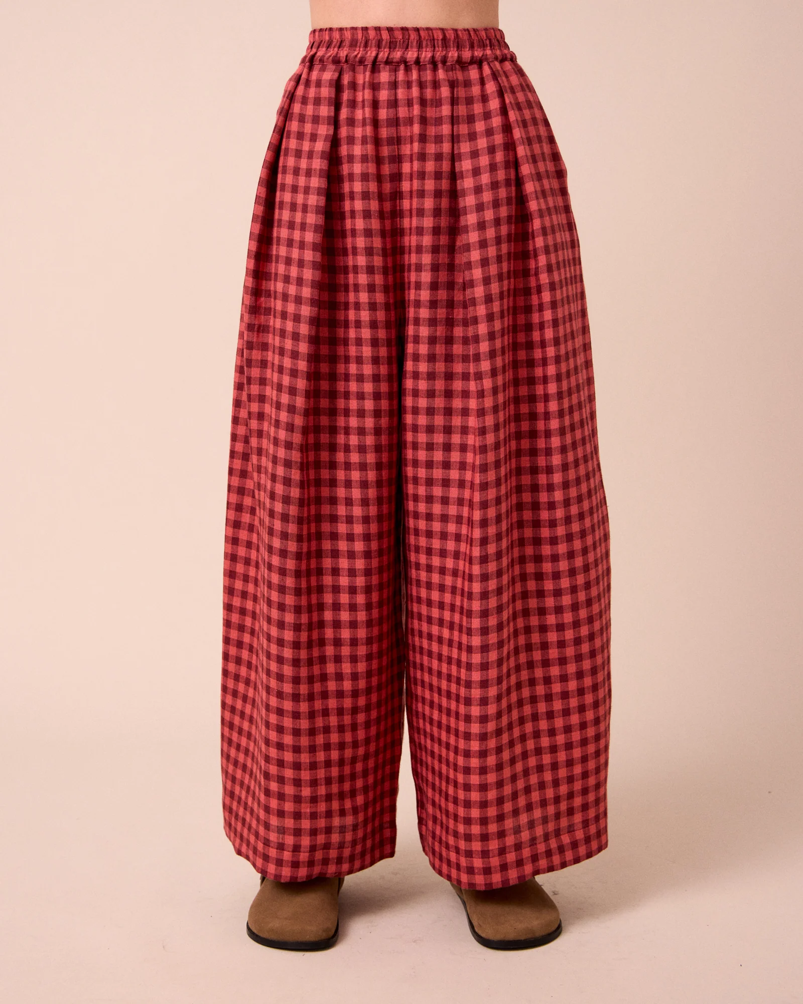 Layne Deep Rose Gingham Linen Trousers - Image 3