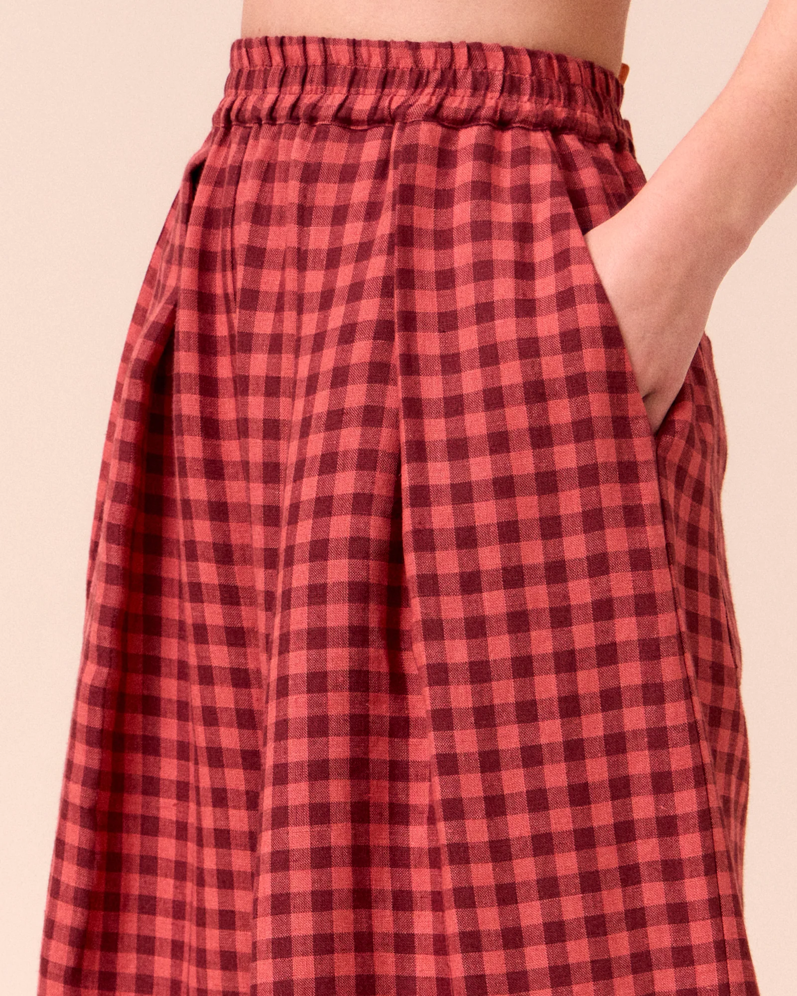 Layne Deep Rose Gingham Linen Trousers - Image 5