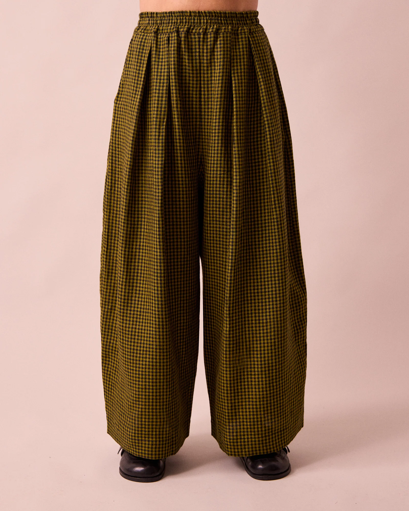 Layne Fresh Olive Mini Gingham Linen Trousers - Image 2