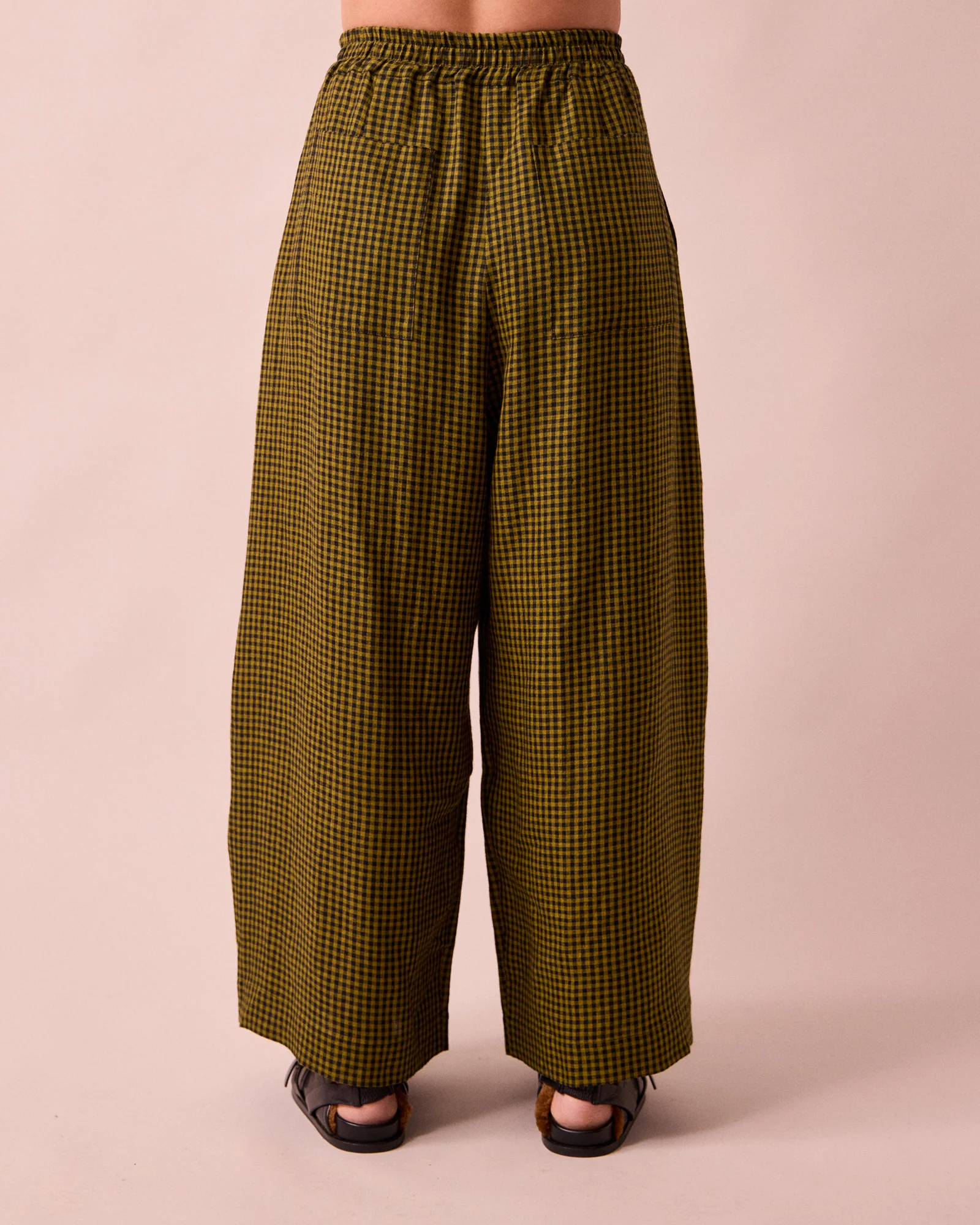 Layne Fresh Olive Mini Gingham Linen Trousers - Image 4