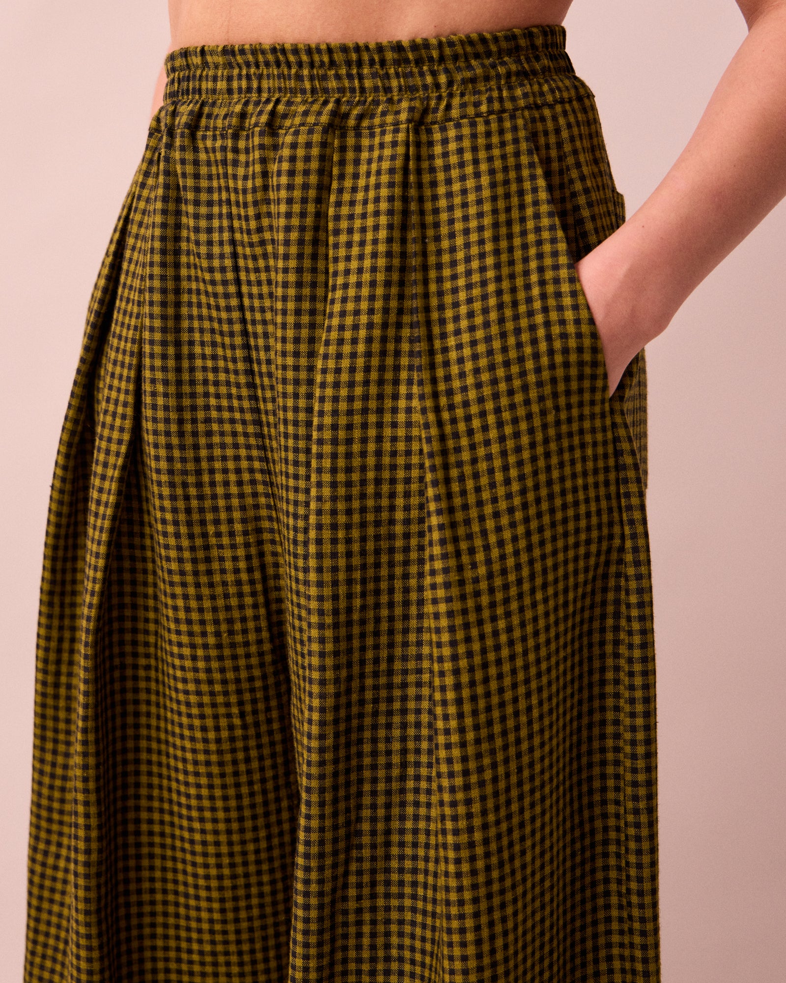 Layne Fresh Olive Mini Gingham Linen Trousers - Image 5