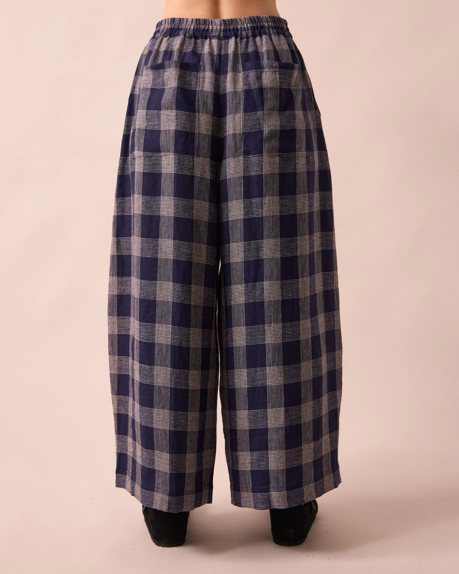 Layne Navy Plaid Linen Trousers - Image 5