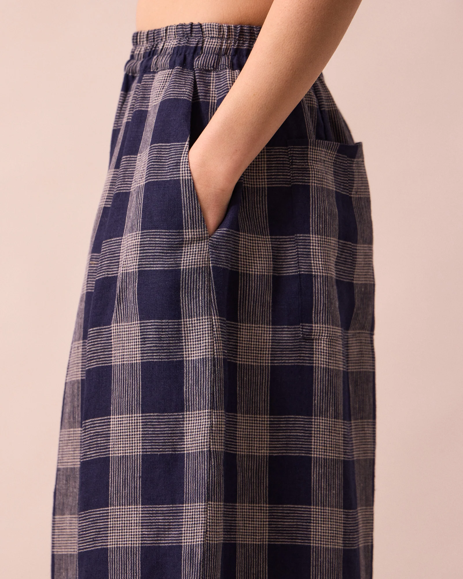 Layne Navy Plaid Linen Trousers - Image 6