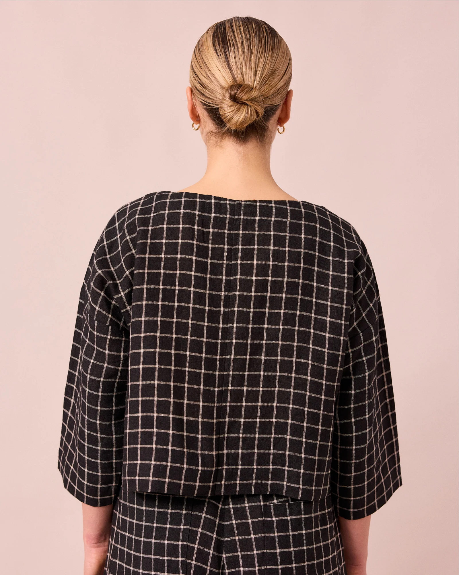 Lily Black Grid Linen Top - Image 3