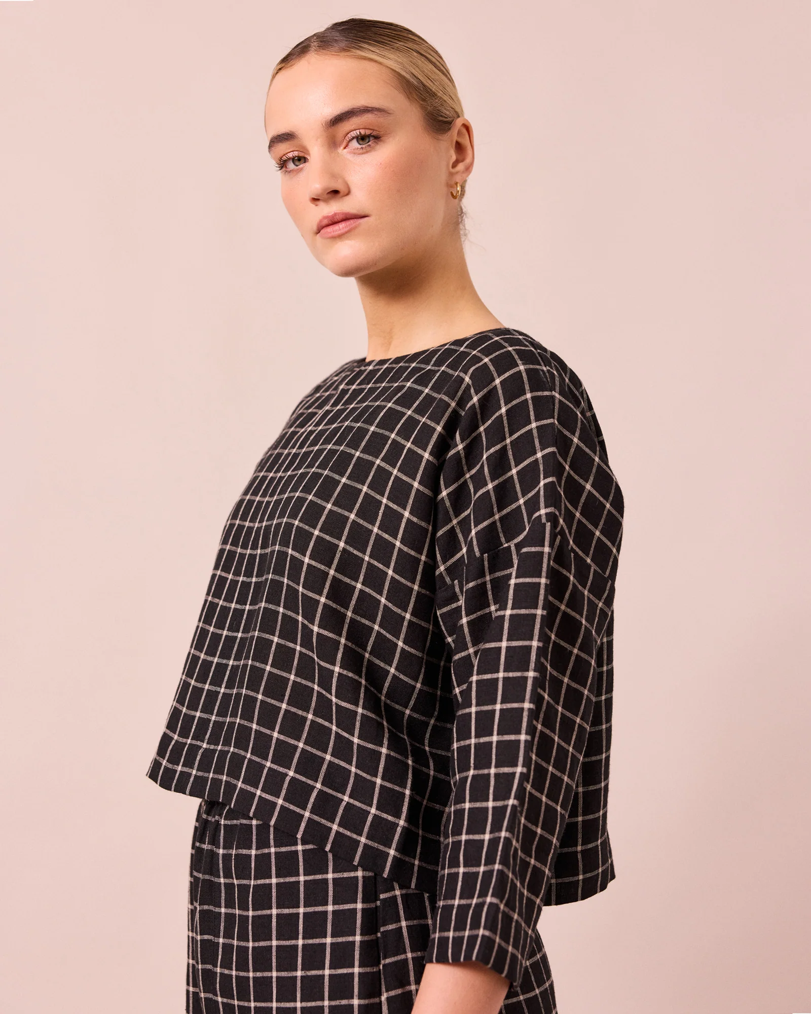 Lily Black Grid Linen Top - Image 5