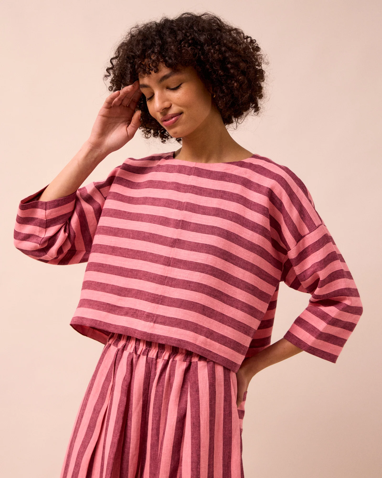 Lily Fiesta Pink Stripe Linen Top - Image 3