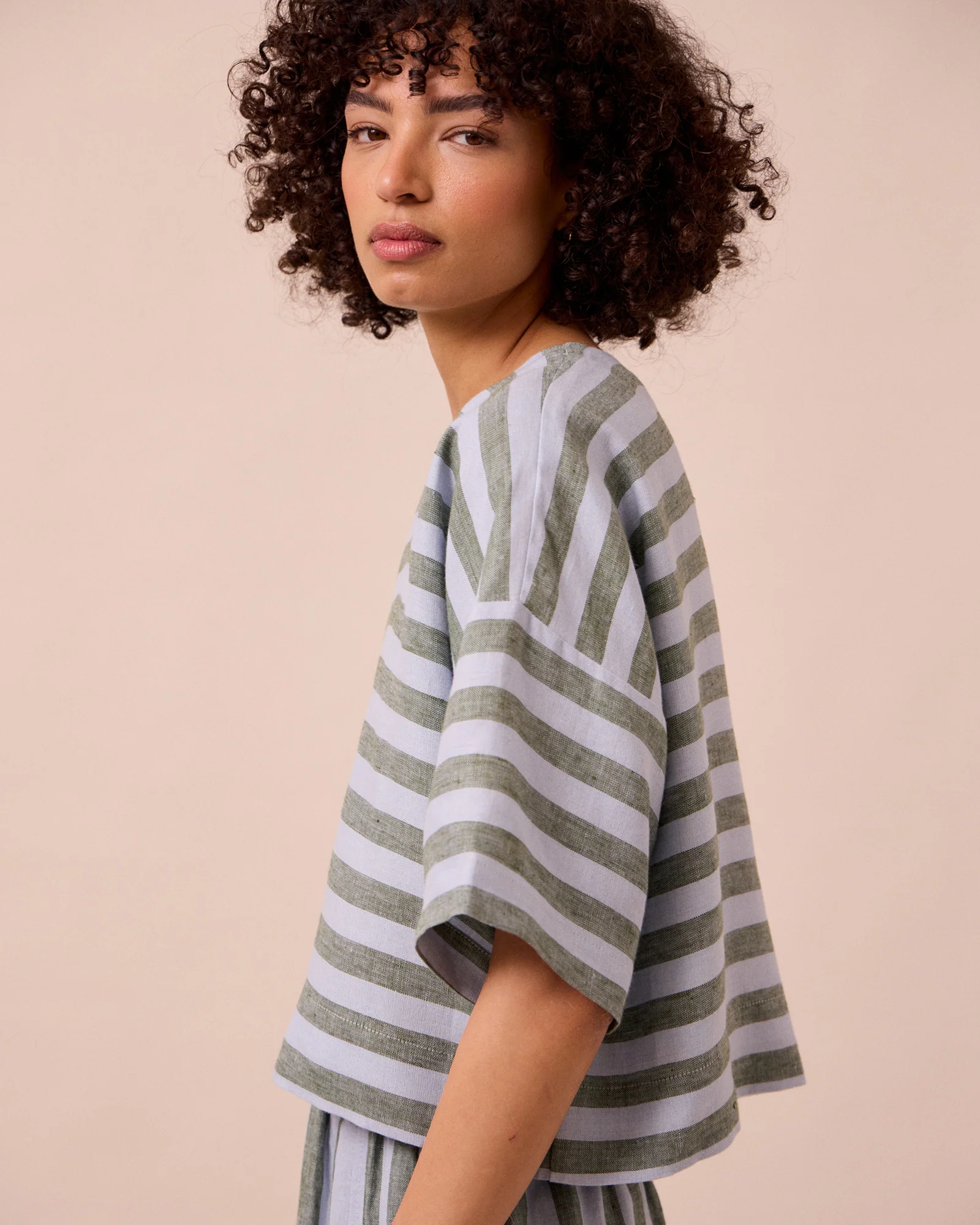Lisa Aloe Stripe Linen Top - Image 3