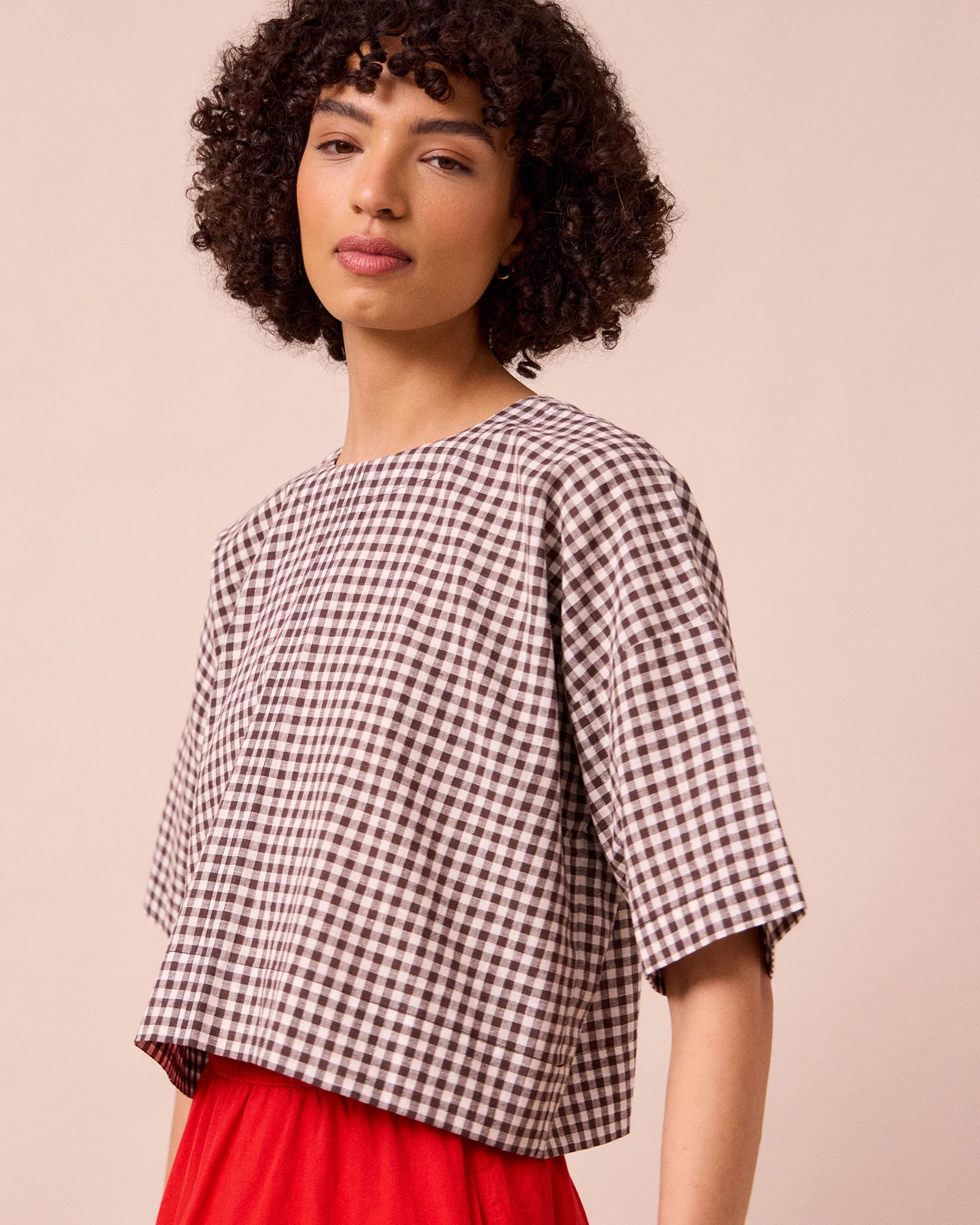 Lisa Ganache Gingham Cotton Linen Top - Image 3