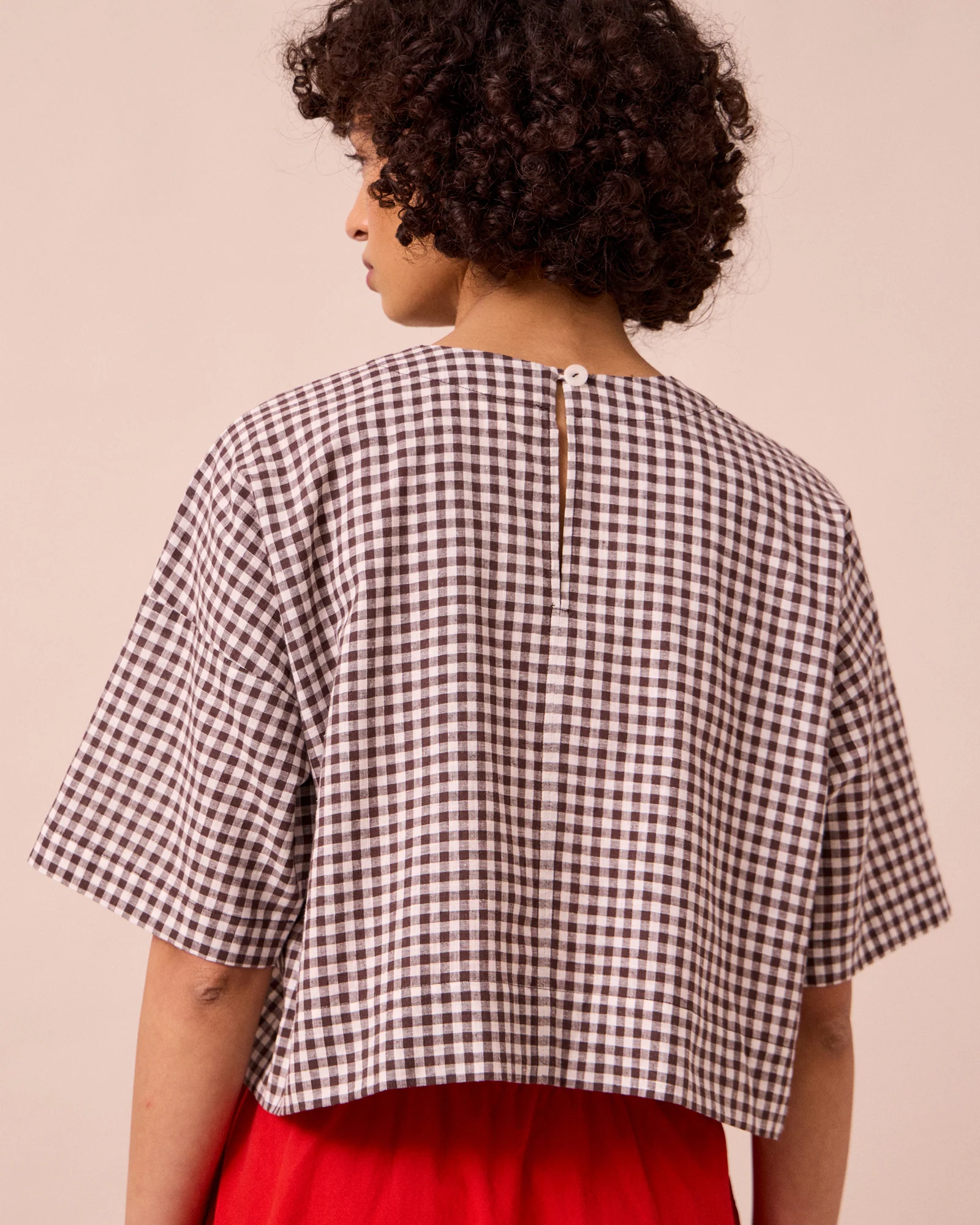 Lisa Ganache Gingham Cotton Linen Top - Image 4