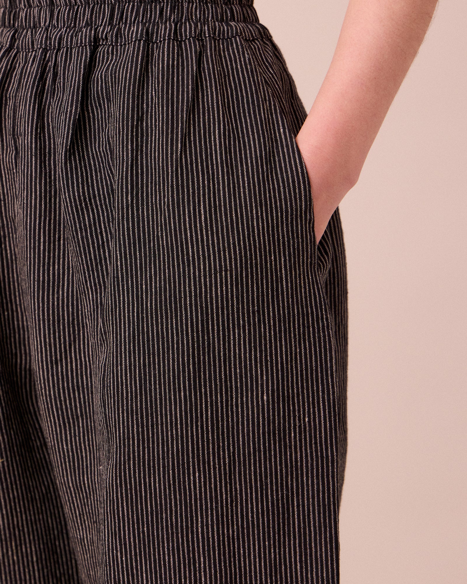 Mabel Black & Ecru Pencil Stripe Linen Trousers - Image 5