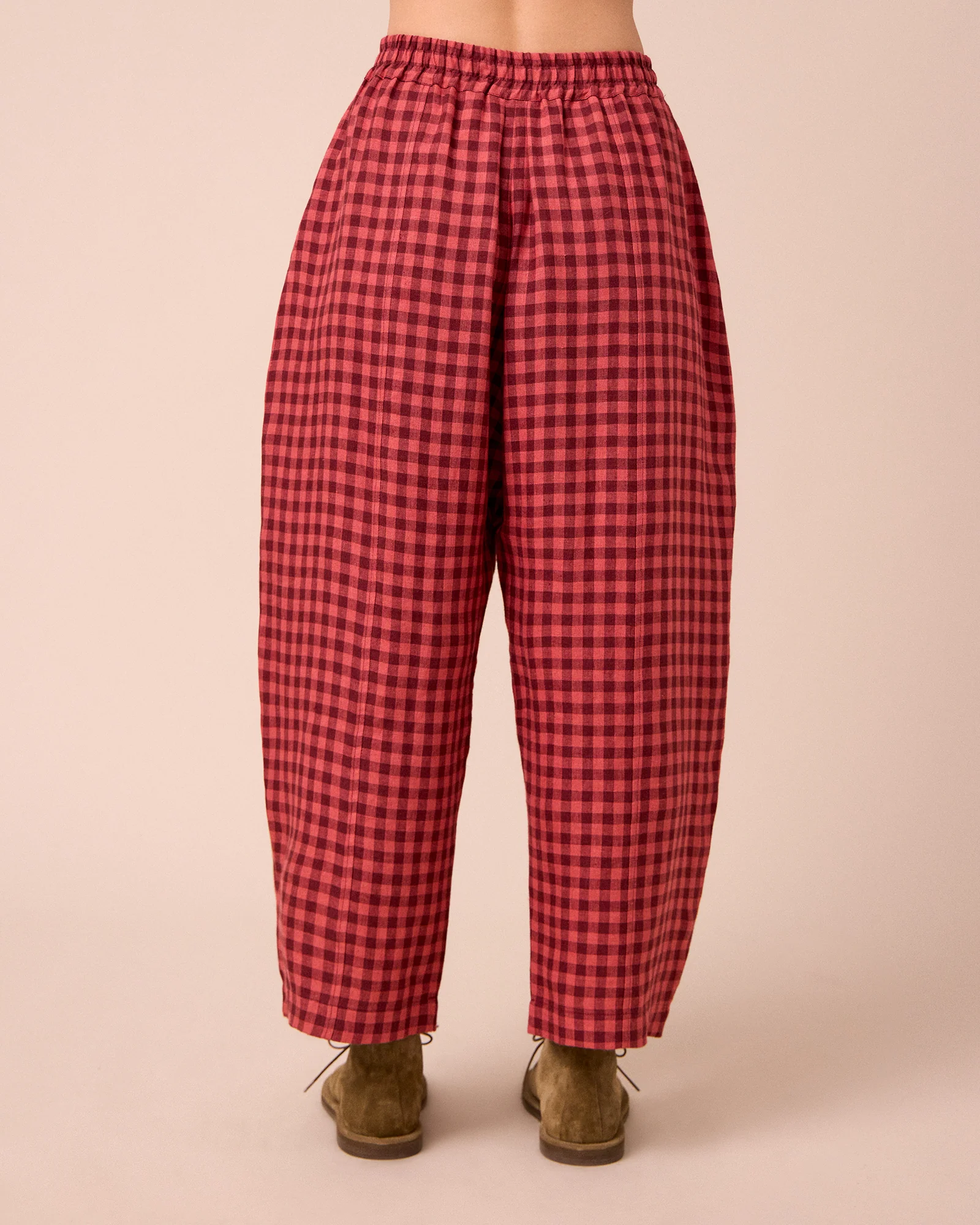 Mabel Deep Rose Gingham Linen Trousers - Image 4