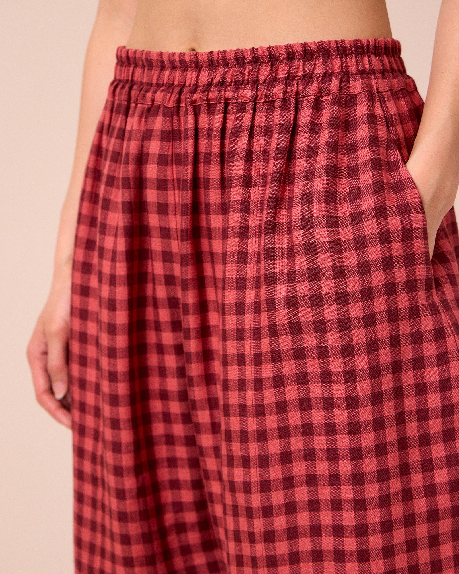 Mabel Deep Rose Gingham Linen Trousers - Image 5