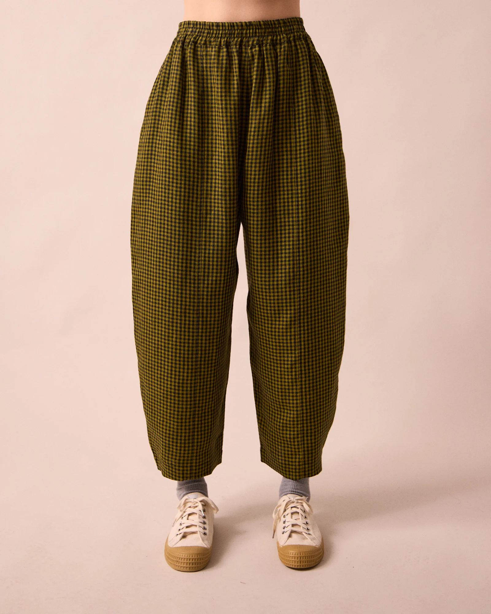 Mabel Fresh Olive Mini Gingham Linen Trousers - Image 2